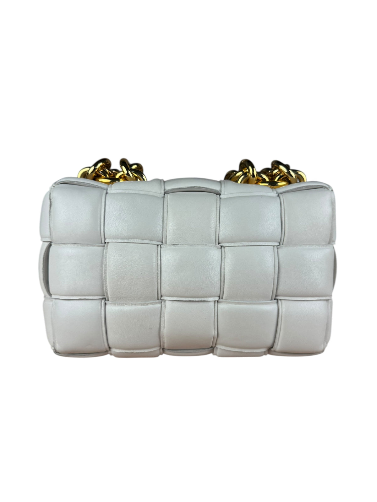 Bottega Veneta White Leather Padded Cassette Chain Bag