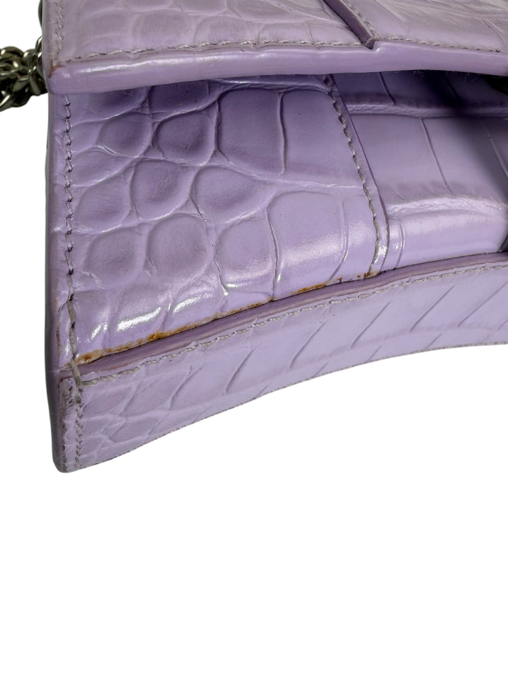 Balenciaga Purple Crocodile Embossed Leather Hourglass Wallet On Chain