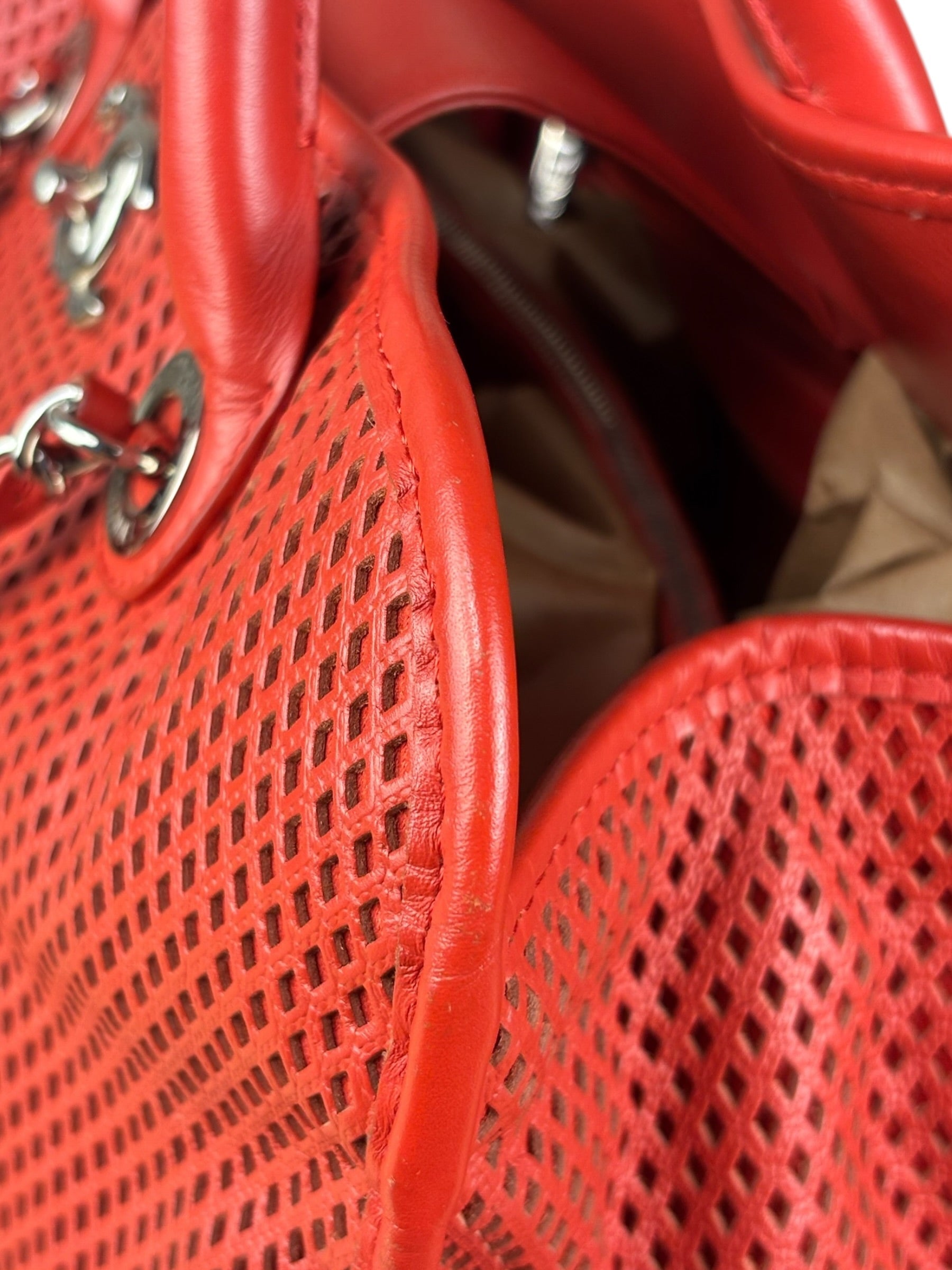 Chanel Red Perforated Leather Up in the Air 2Way Tote 2014