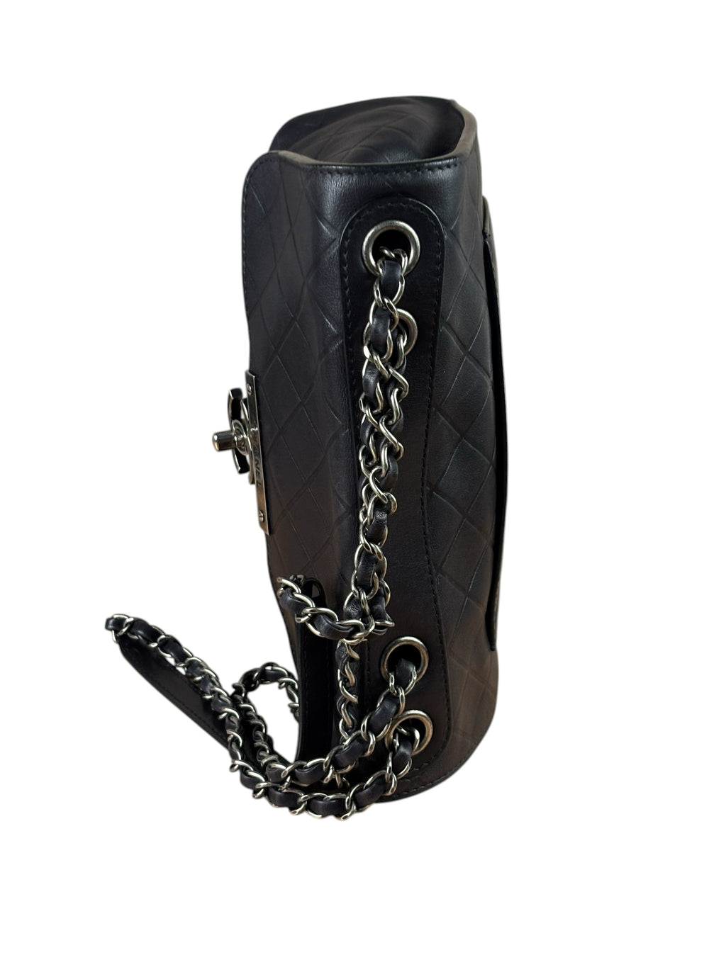 Chanel Black Embossed Leather CC Clasp Flap Bag 2015