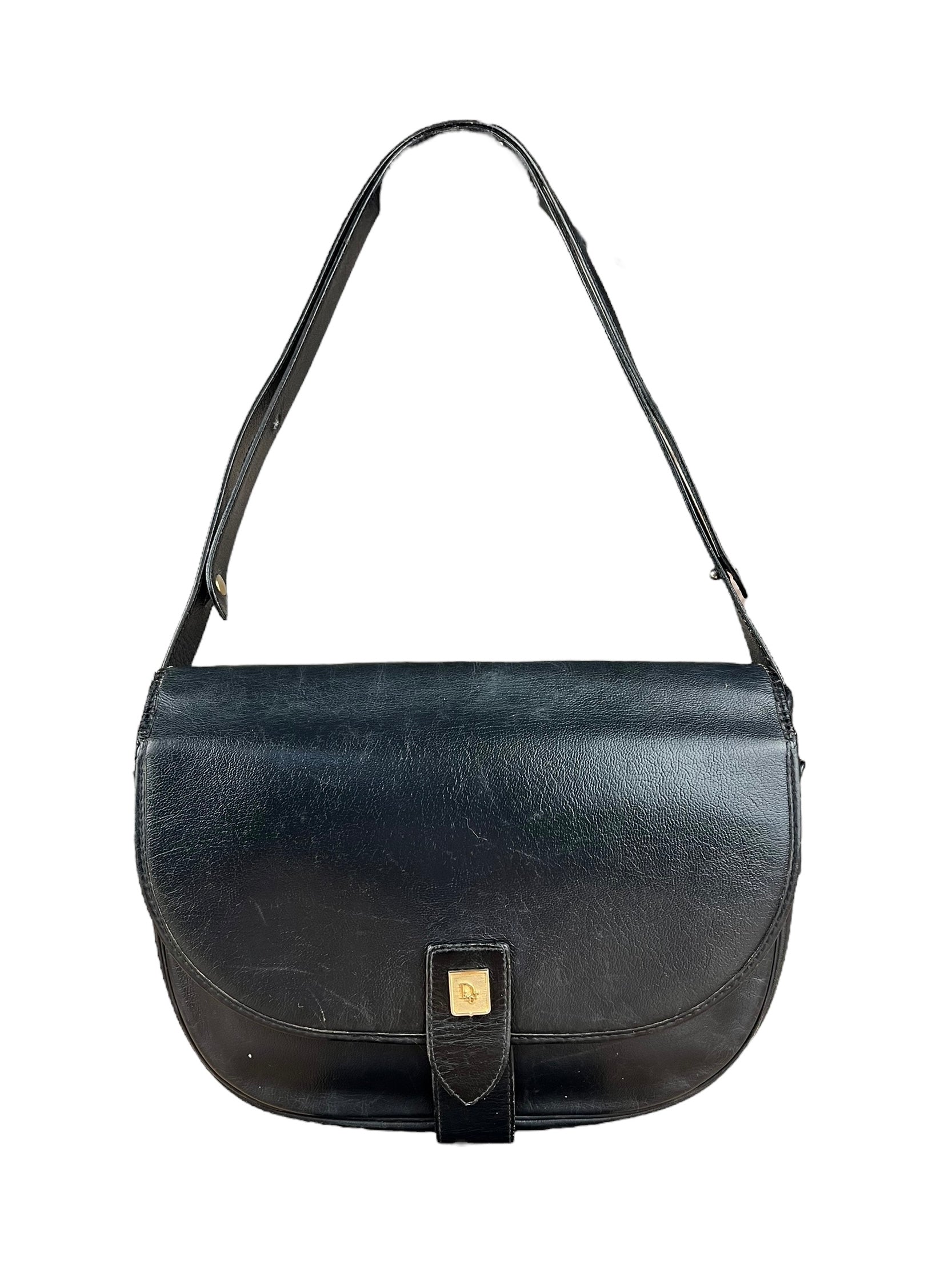 Dior Black Leather Vintage Flap Shoulder Bag