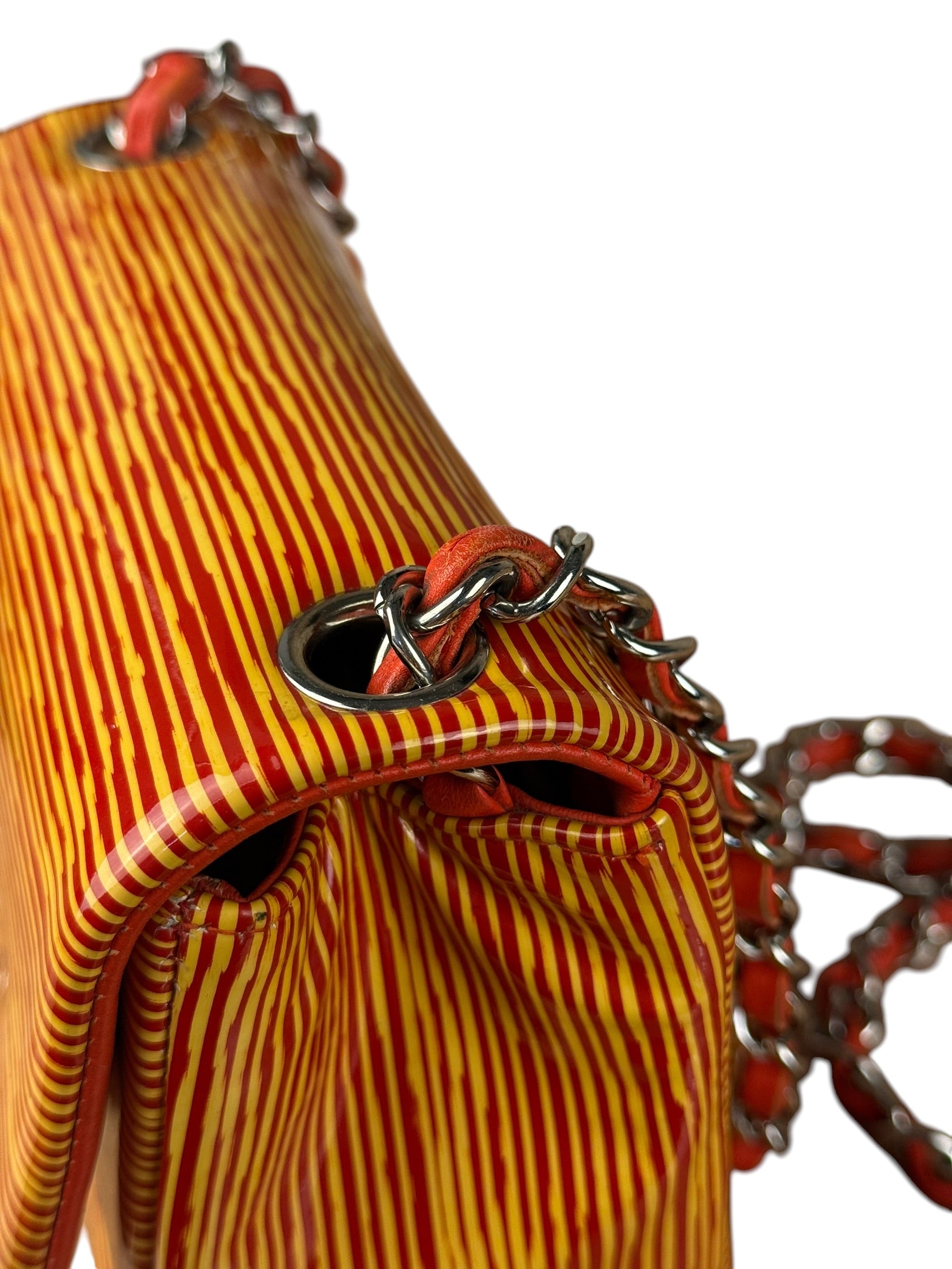 Chanel Mini Square Classic Striped Patent Single Flap Bag 2013