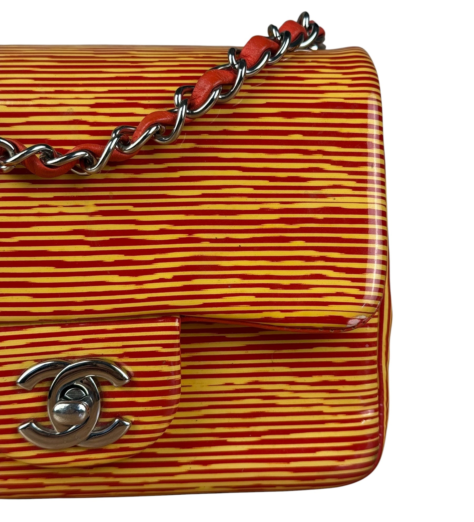 Chanel Mini Square Classic Striped Patent Single Flap Bag 2013