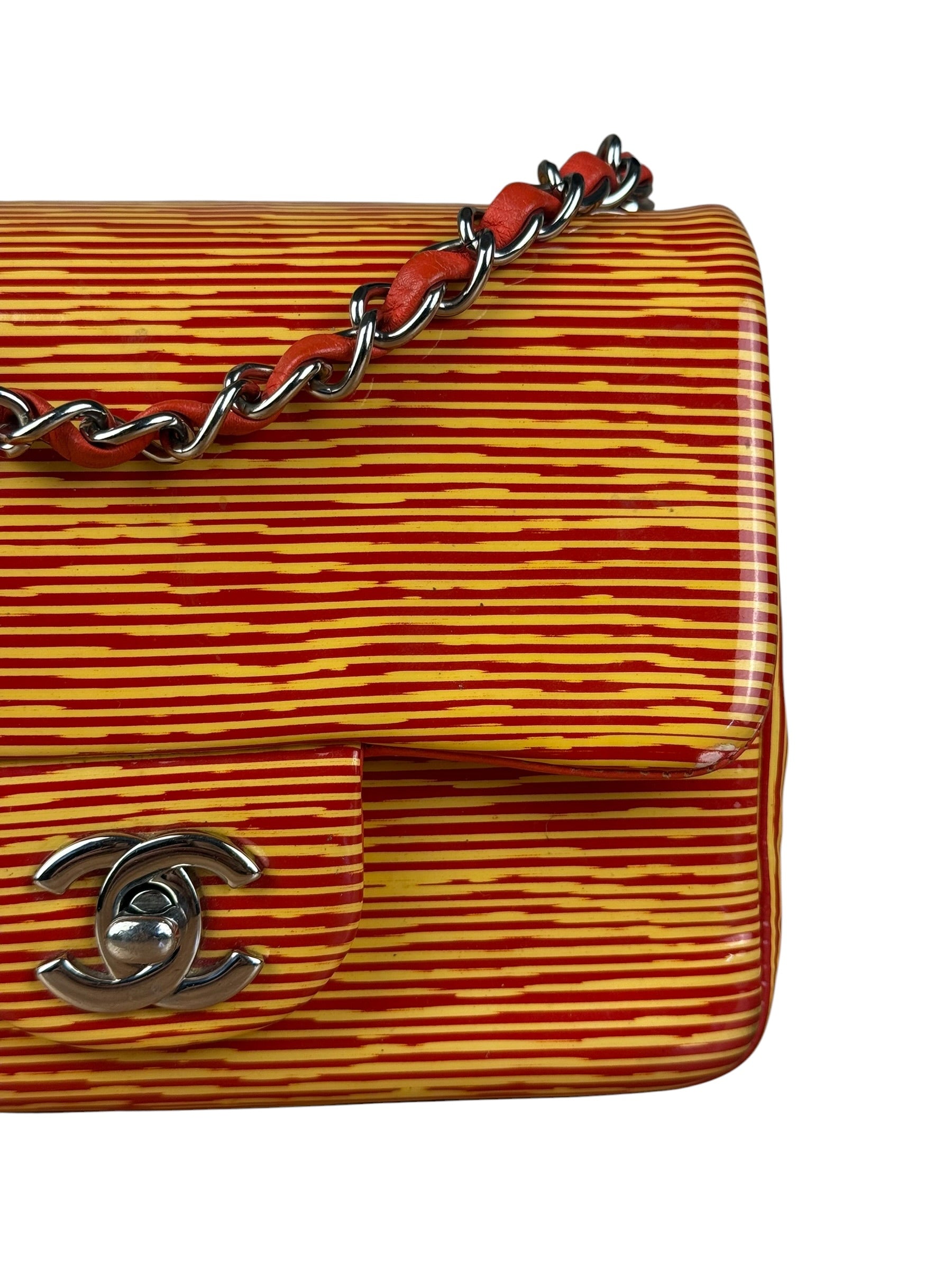 Chanel Mini Square Classic Striped Patent Single Flap Bag 2013