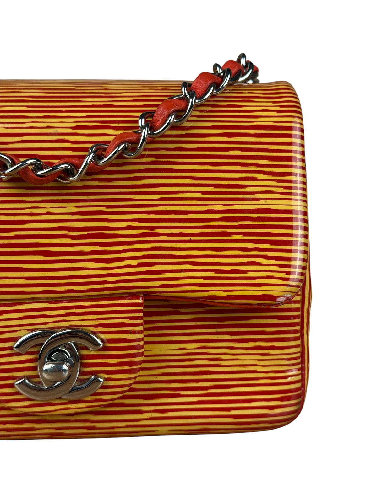 Chanel Mini Square Classic Striped Patent Single Flap Bag 2013