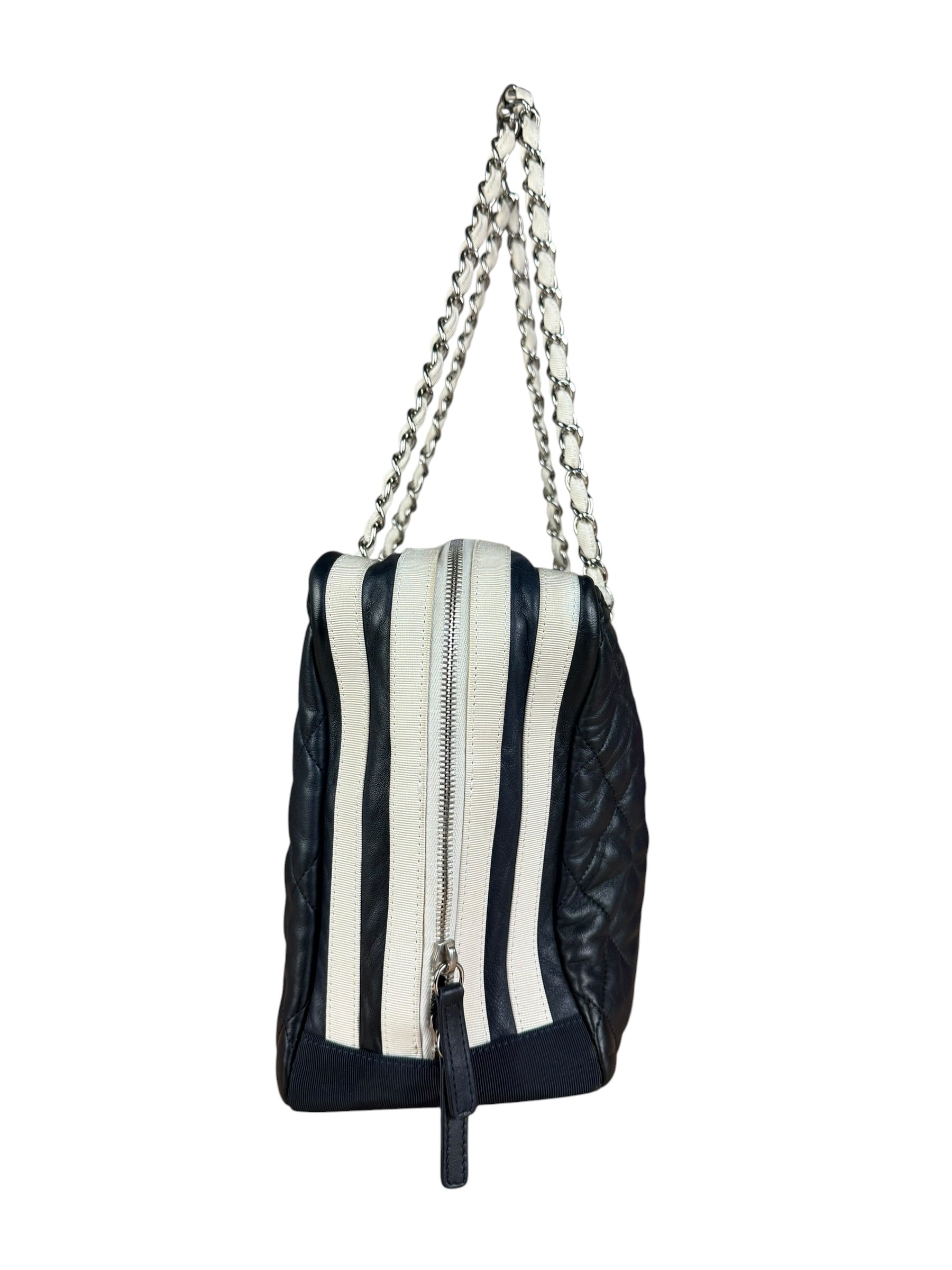 Chanel Navy Quilted Leather Lido Chain Shoulder Tote 2009