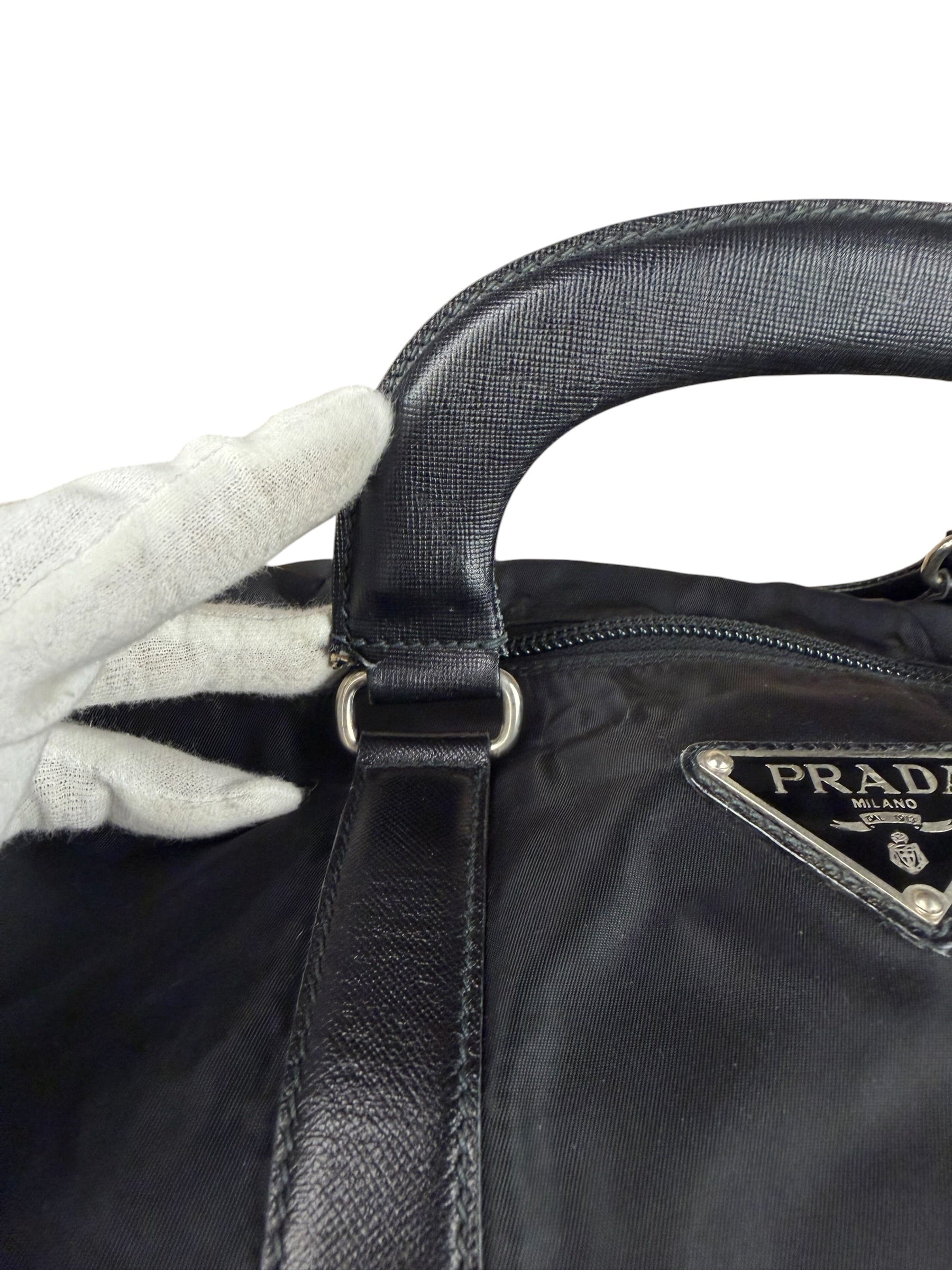 Prada Black Nylon Saffiano Travel Bag
