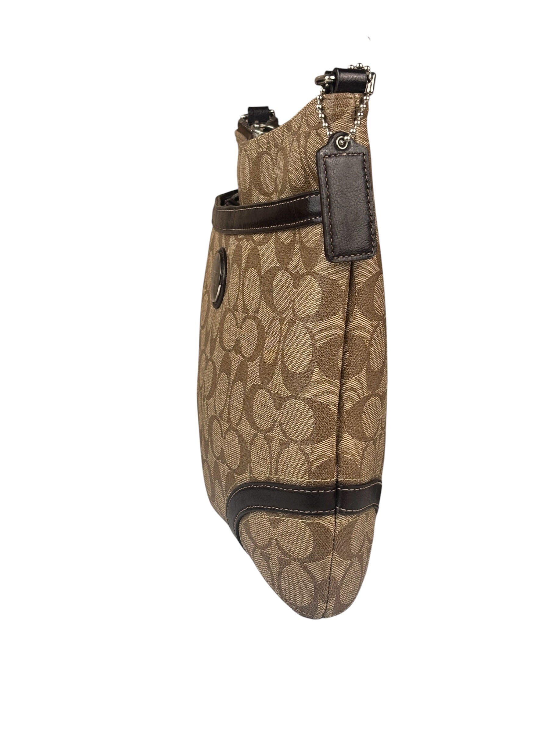 Coach Brown Leather Trim Signature Peyton File Crossbody