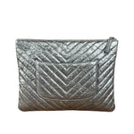 Chanel Chevron Aged Metallic Silver Patent Leather O-Case Clutch 1992
