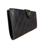 Chanel Vintage Dark Brown Leather Quilted CC Long Wallet