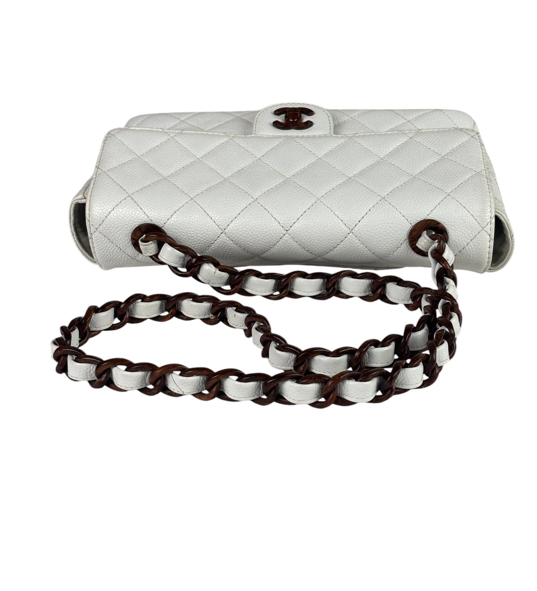 Chanel White Quilted Caviar Wooden M Flap 1999