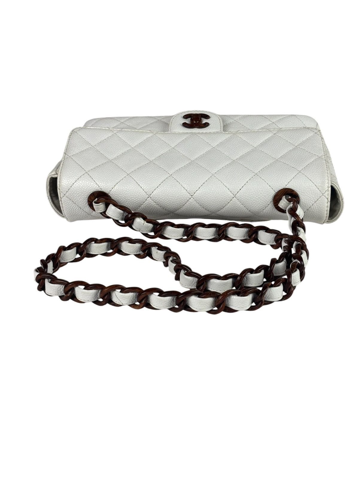 Chanel White Quilted Caviar Wooden M Flap 1999