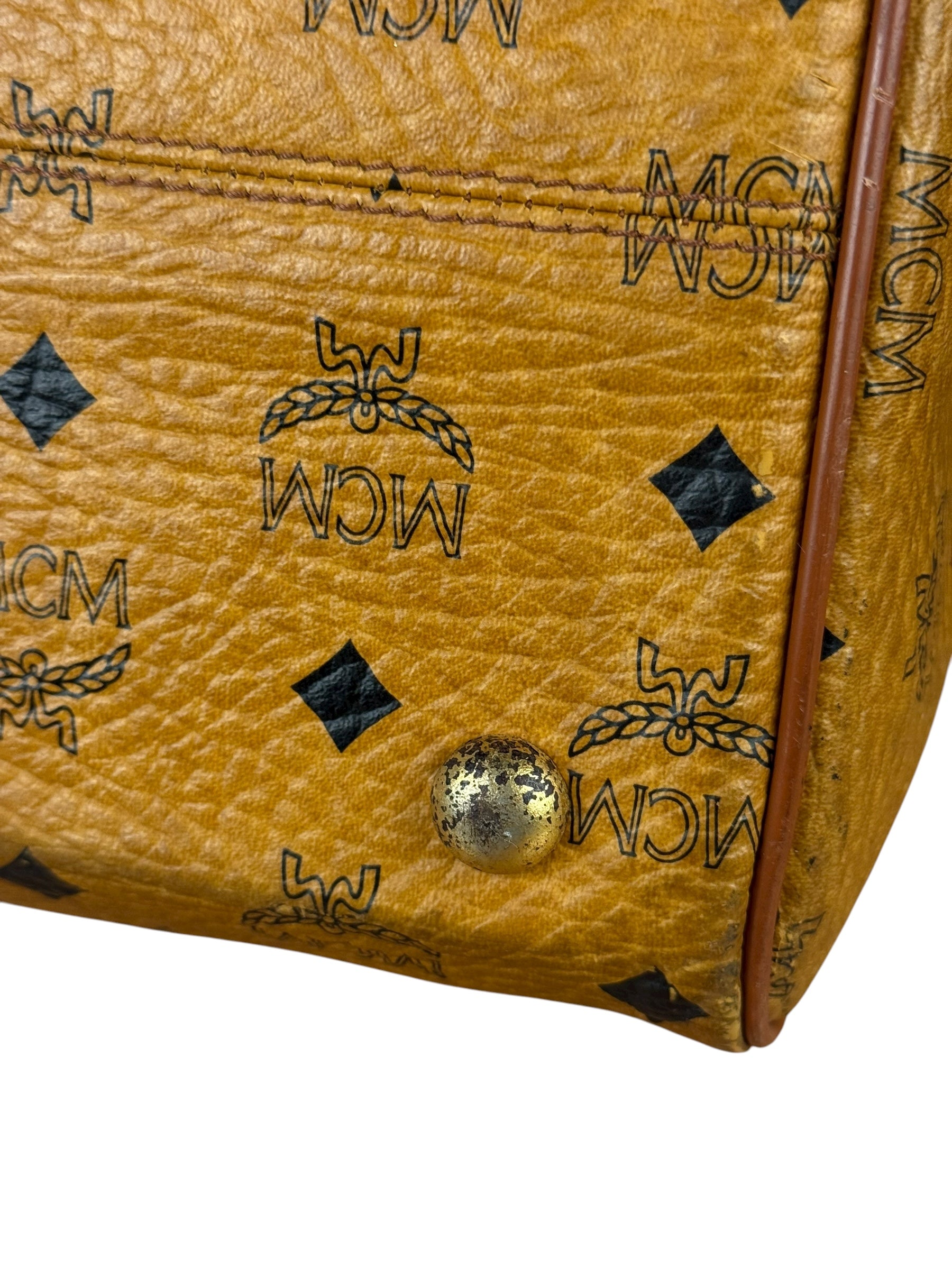 MCM Vintage Leather Logo Boston Handbag