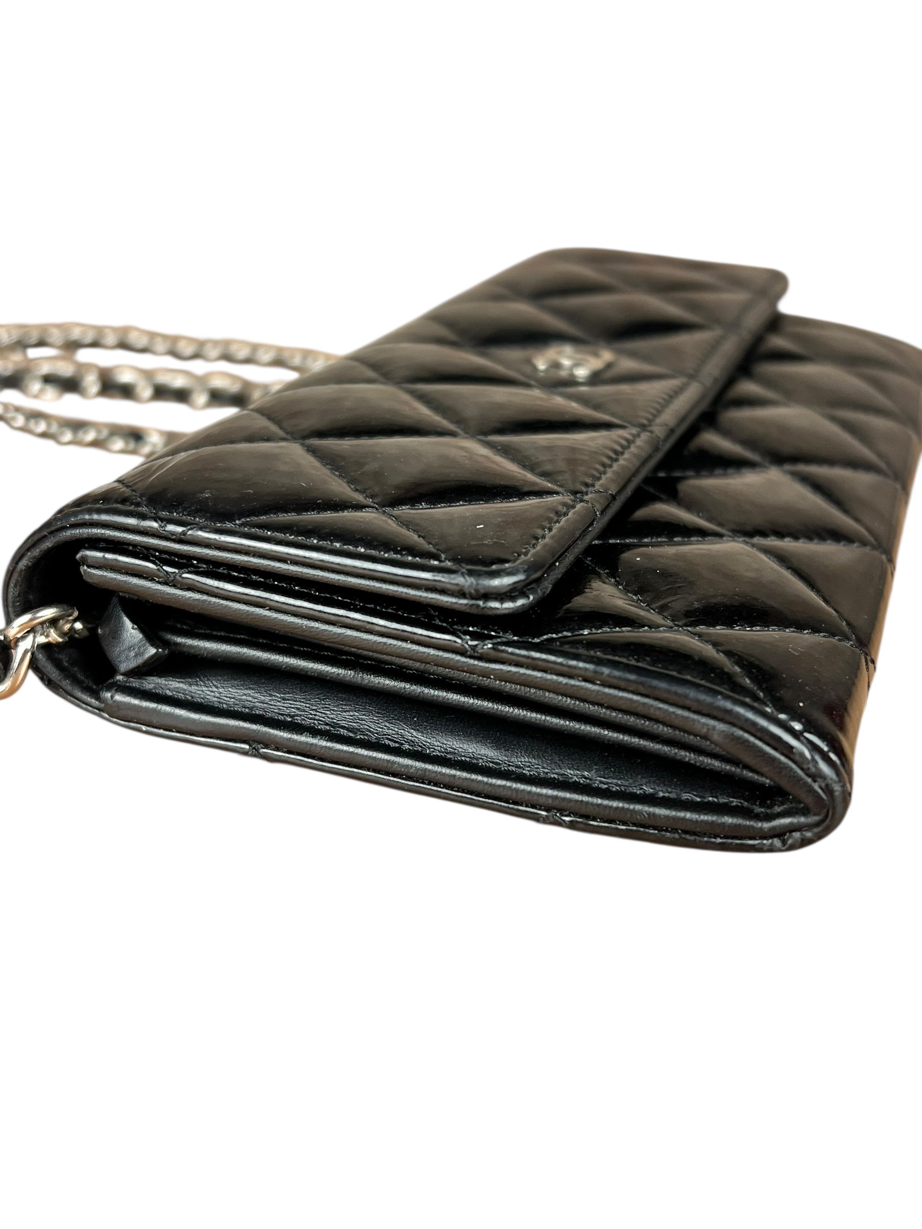 Chanel Black Patent Leather Wallet on Chain 2014