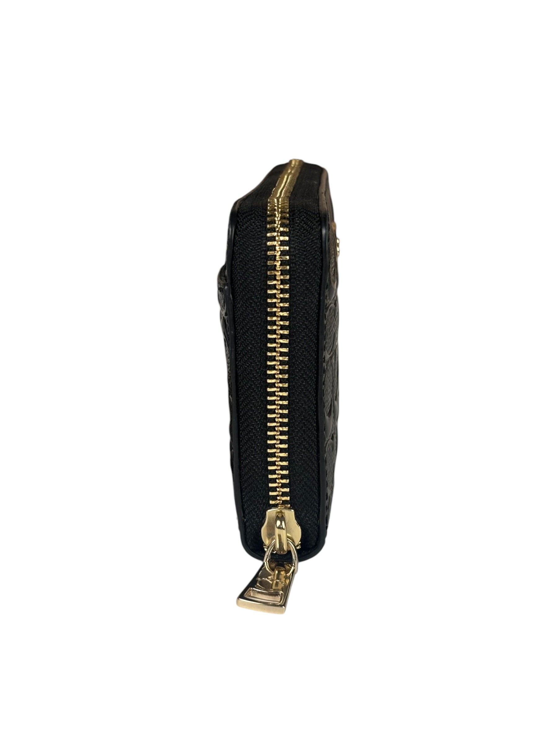 Coach Black Patent Leather Canvas Signature Zip-Around Long Wallet