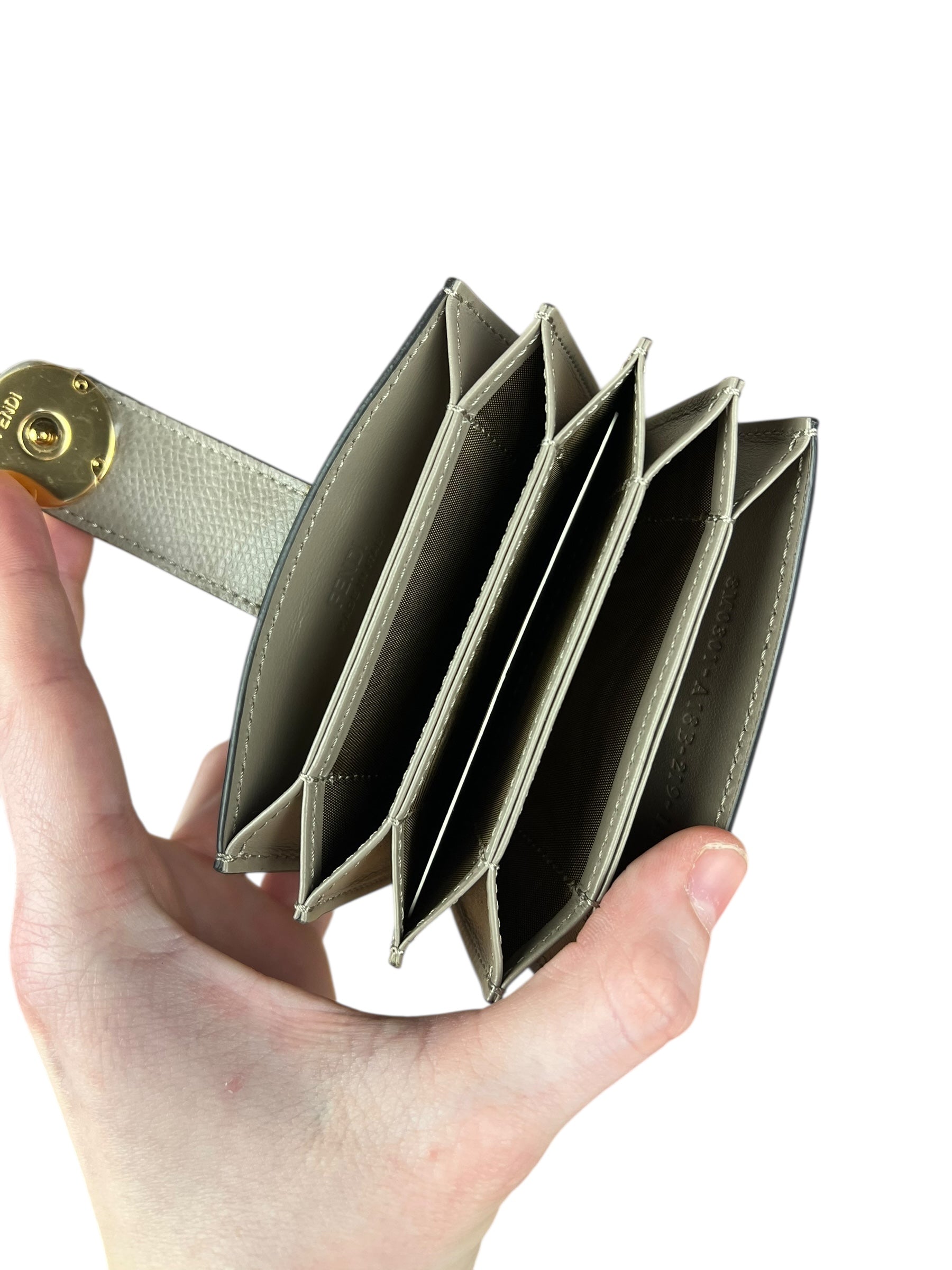 Fendi F Grey Leather Card Case