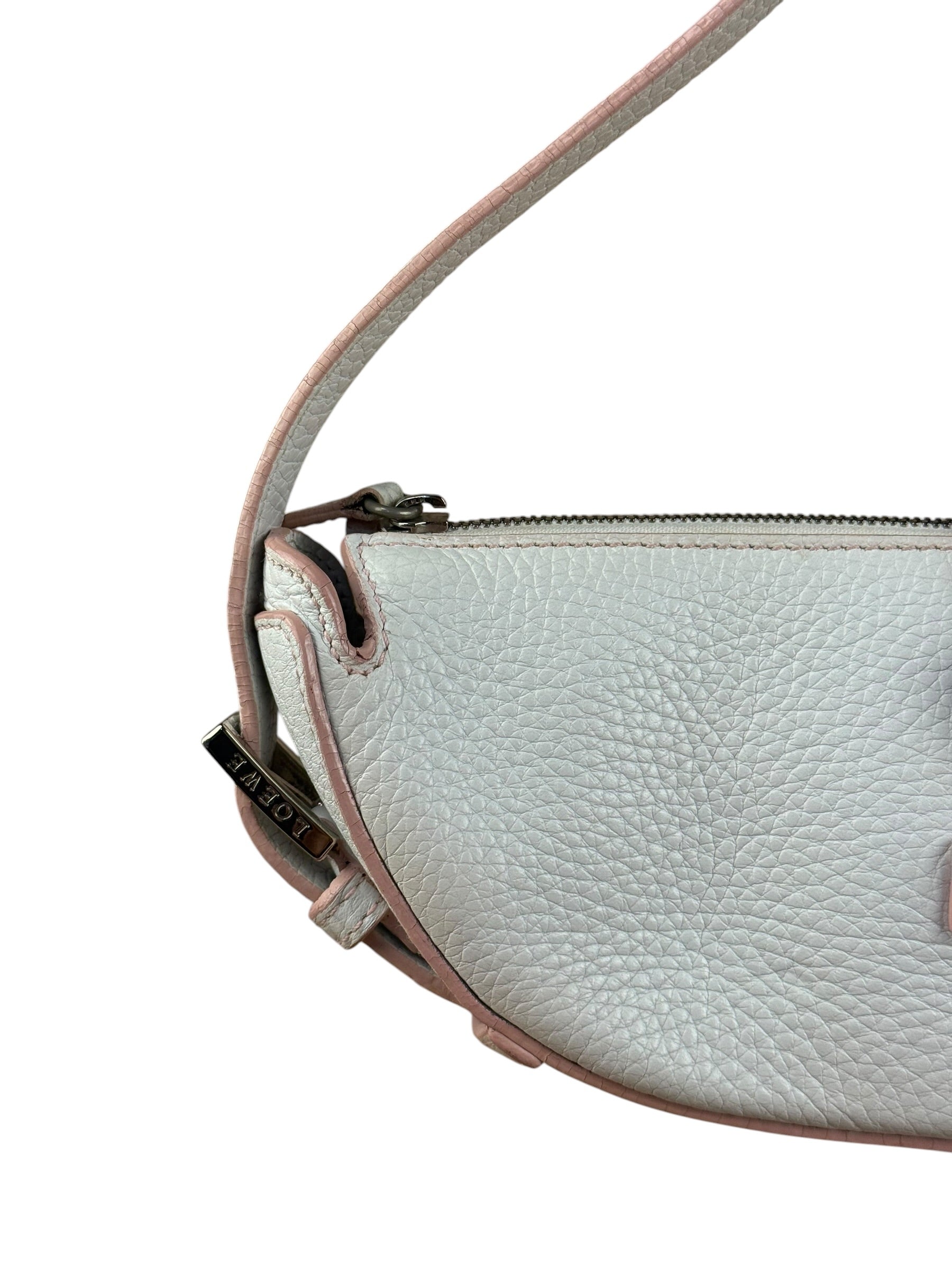 Loewe White Pebbled Leather Pink Trim Mini Boat Pochette
