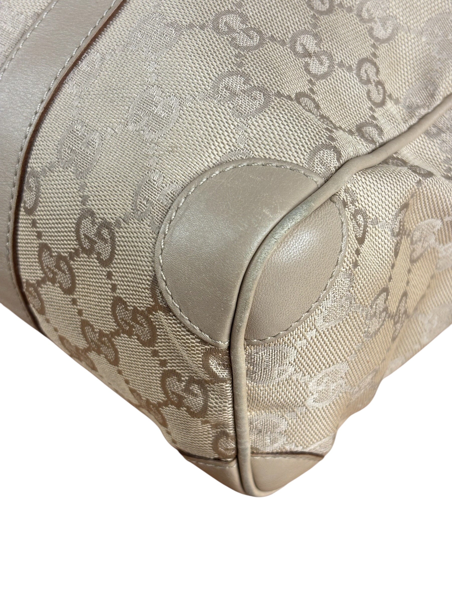 Gucci GG Beige Leather Trim Guccissima Small Boston Bag
