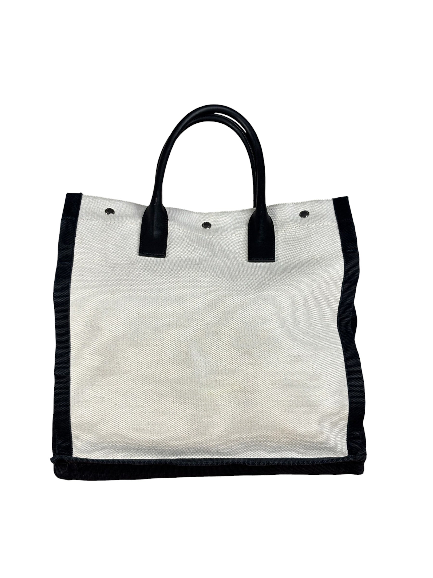 Saint Laurent Beige/Black Rive Gauche Canvas Tote Bag