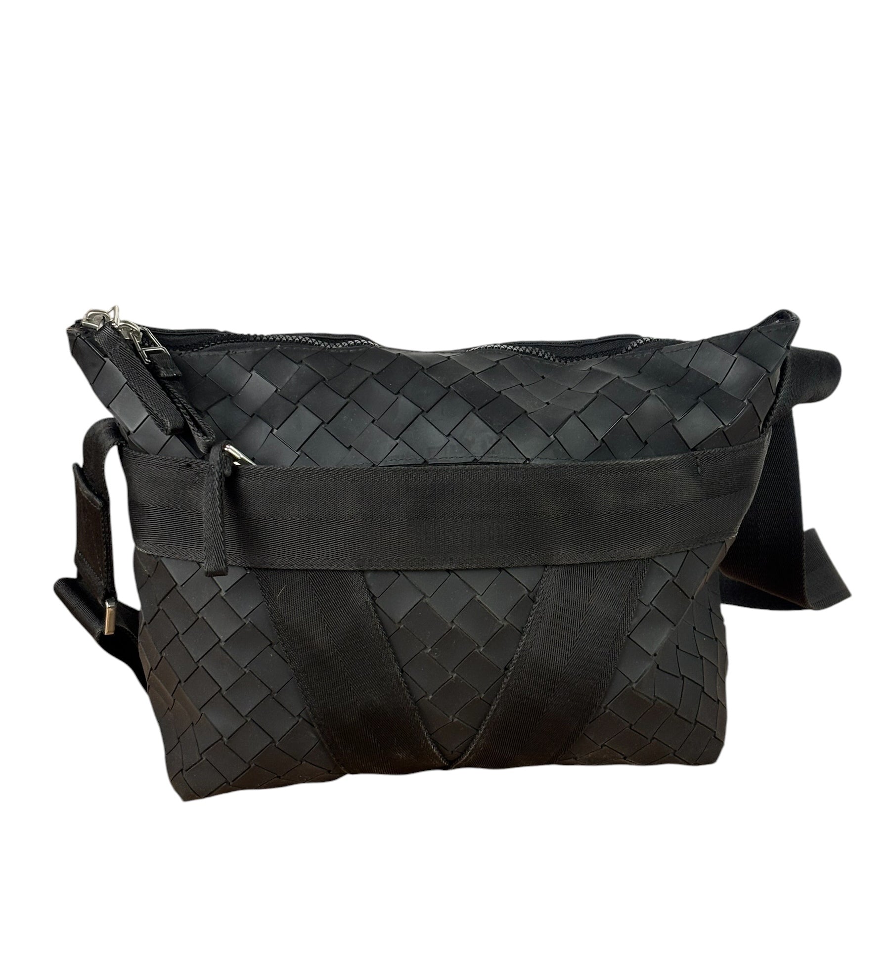 Bottega Veneta Black Rubber Intrecciato Messenger Bag