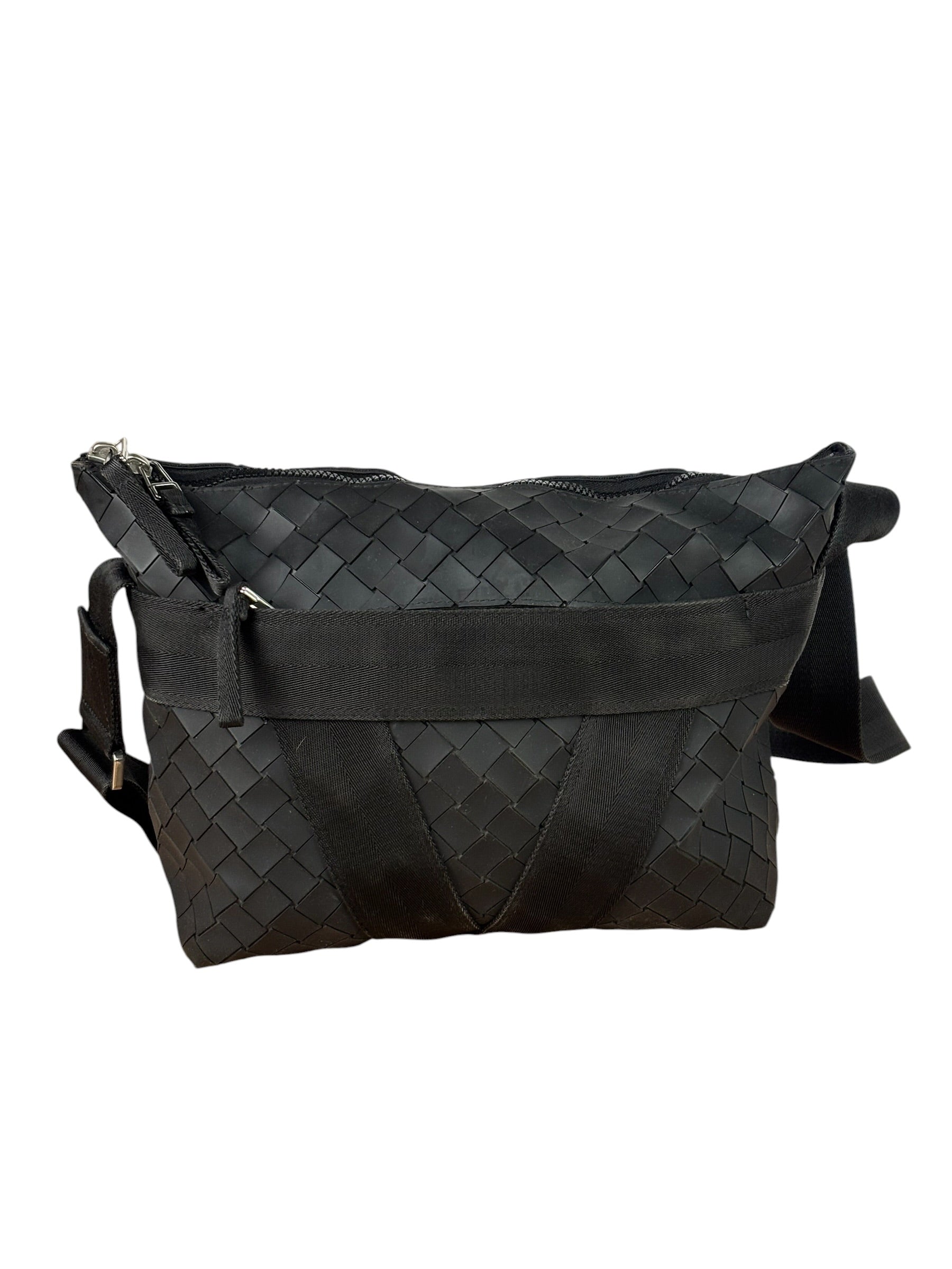 Bottega Veneta Black Rubber Intrecciato Messenger Bag