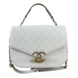 Chanel Ivory Caviar Quilted Coco Cuba Chain Top Handle Bag 2018