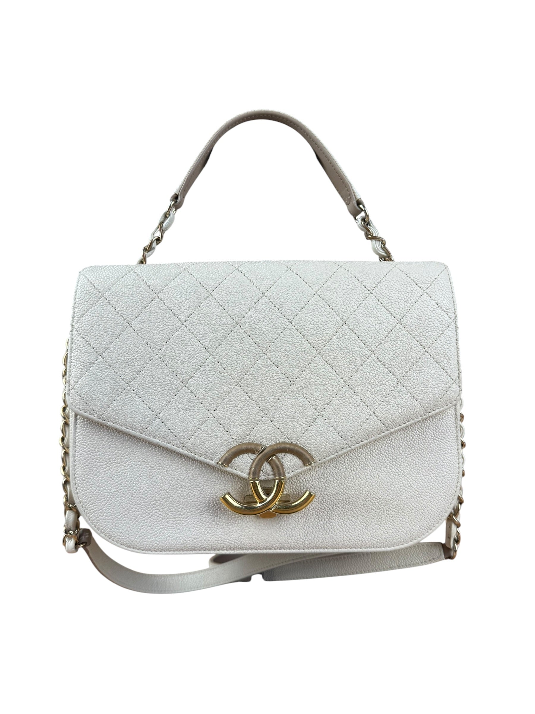Chanel Ivory Caviar Quilted Coco Cuba Chain Top Handle Bag 2018