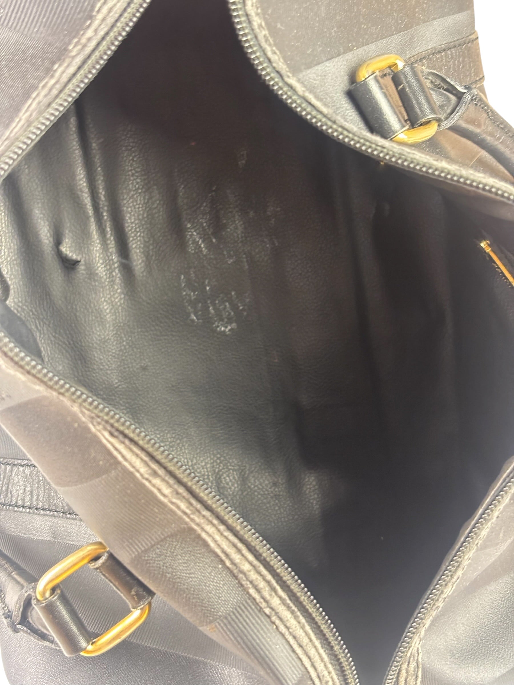 Fendi Grey/Black Leather Striped Boston Bag