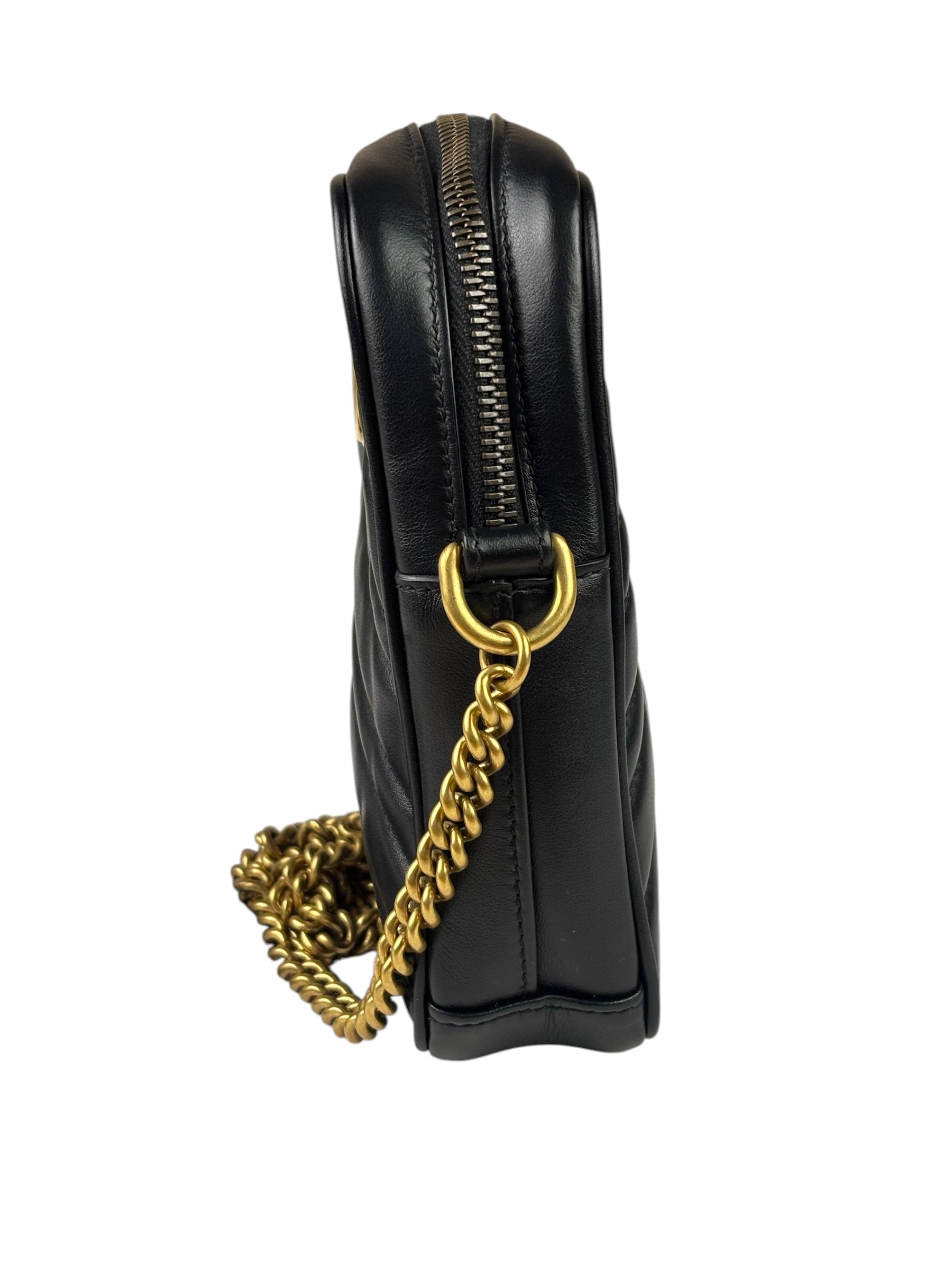 Gucci Black Leather Vertical Marmont Phone Crossbody Bag
