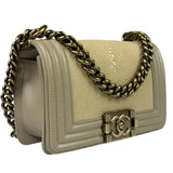 Chanel Beige Leather Boy Stingray Flap Bag 2013