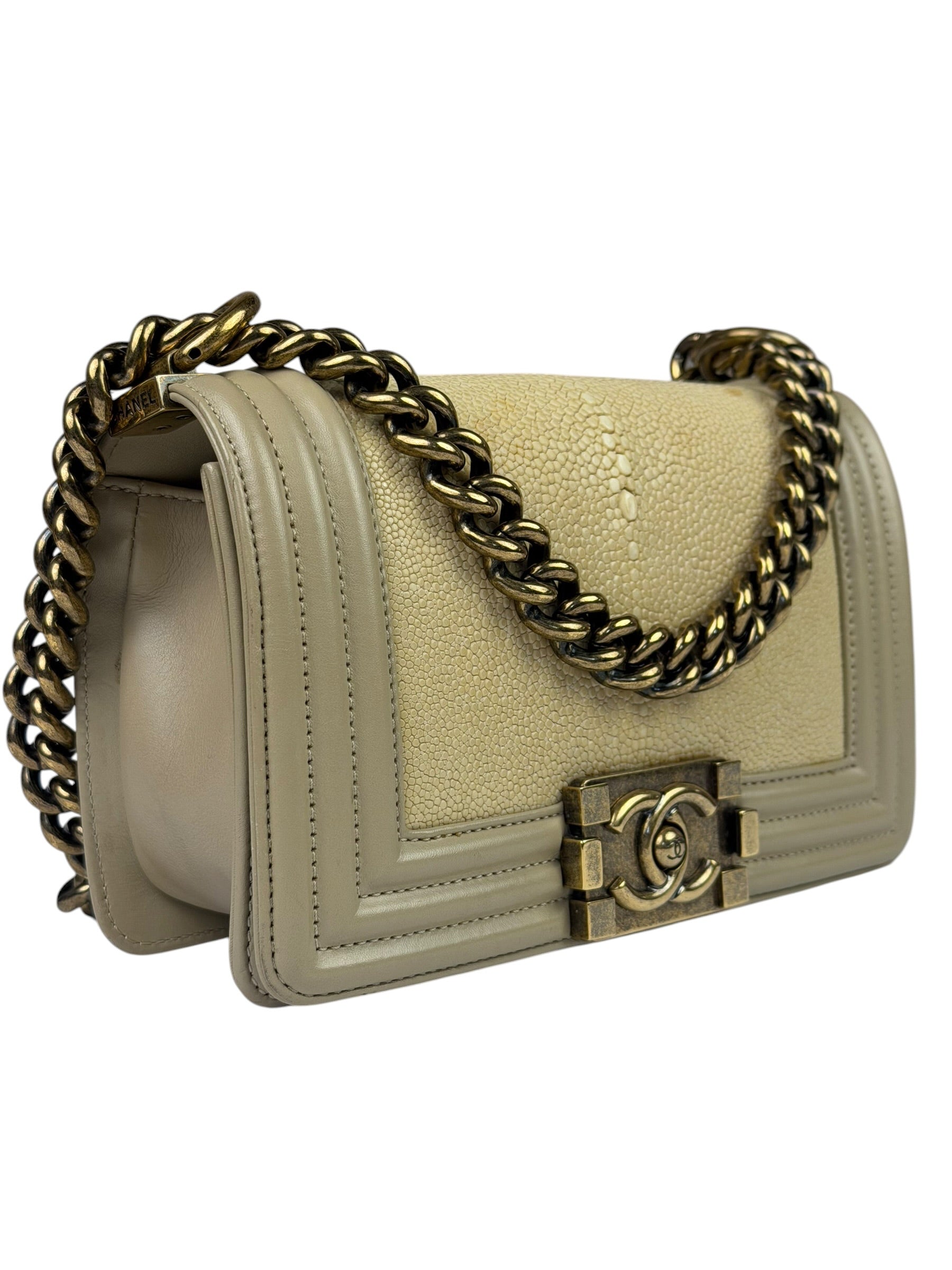 Chanel Beige Leather Boy Stingray Flap Bag 2013