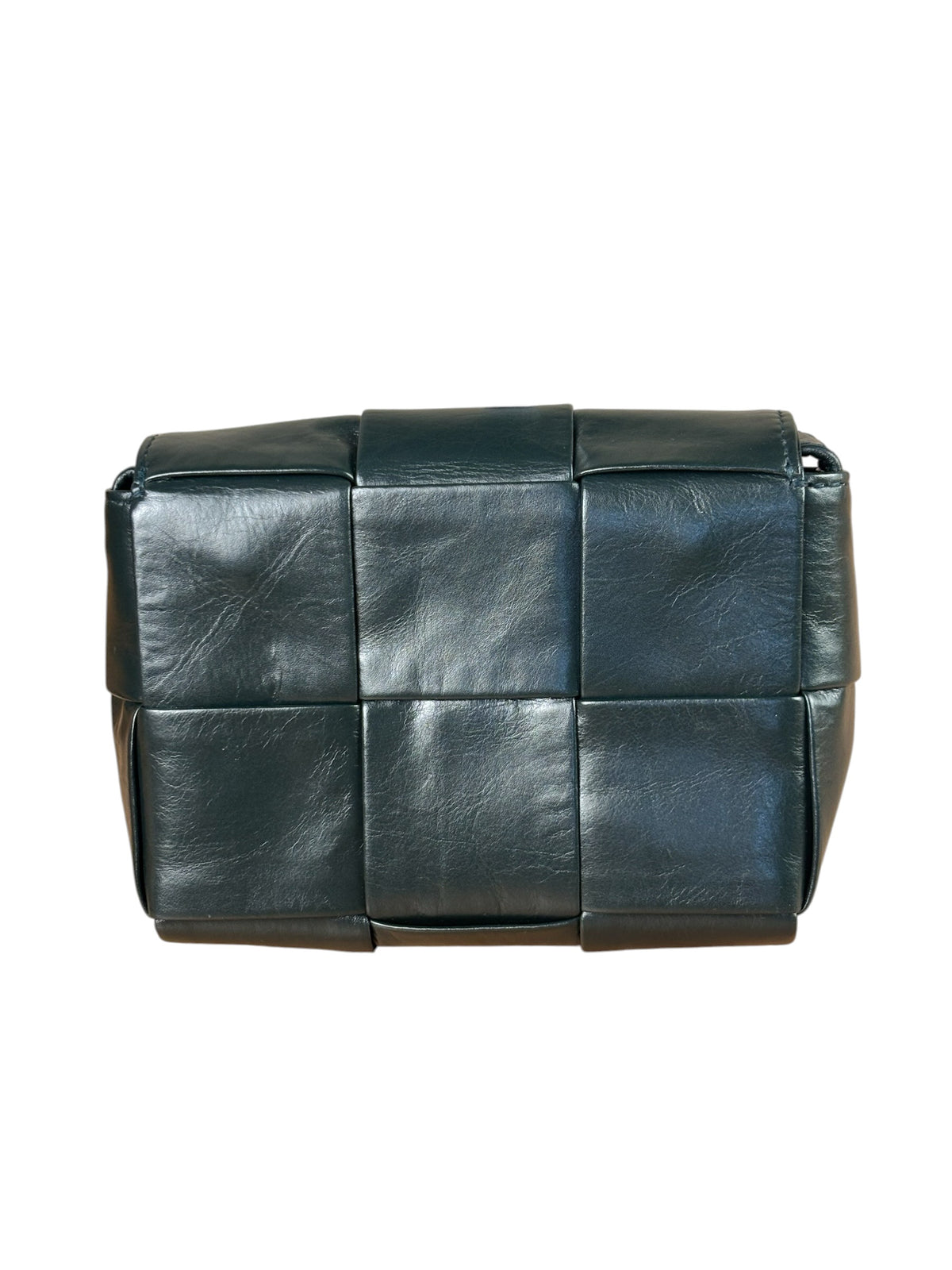Bottega Veneta Dark Green Leather Intrecciato Nano Cassette Crossbody Bag