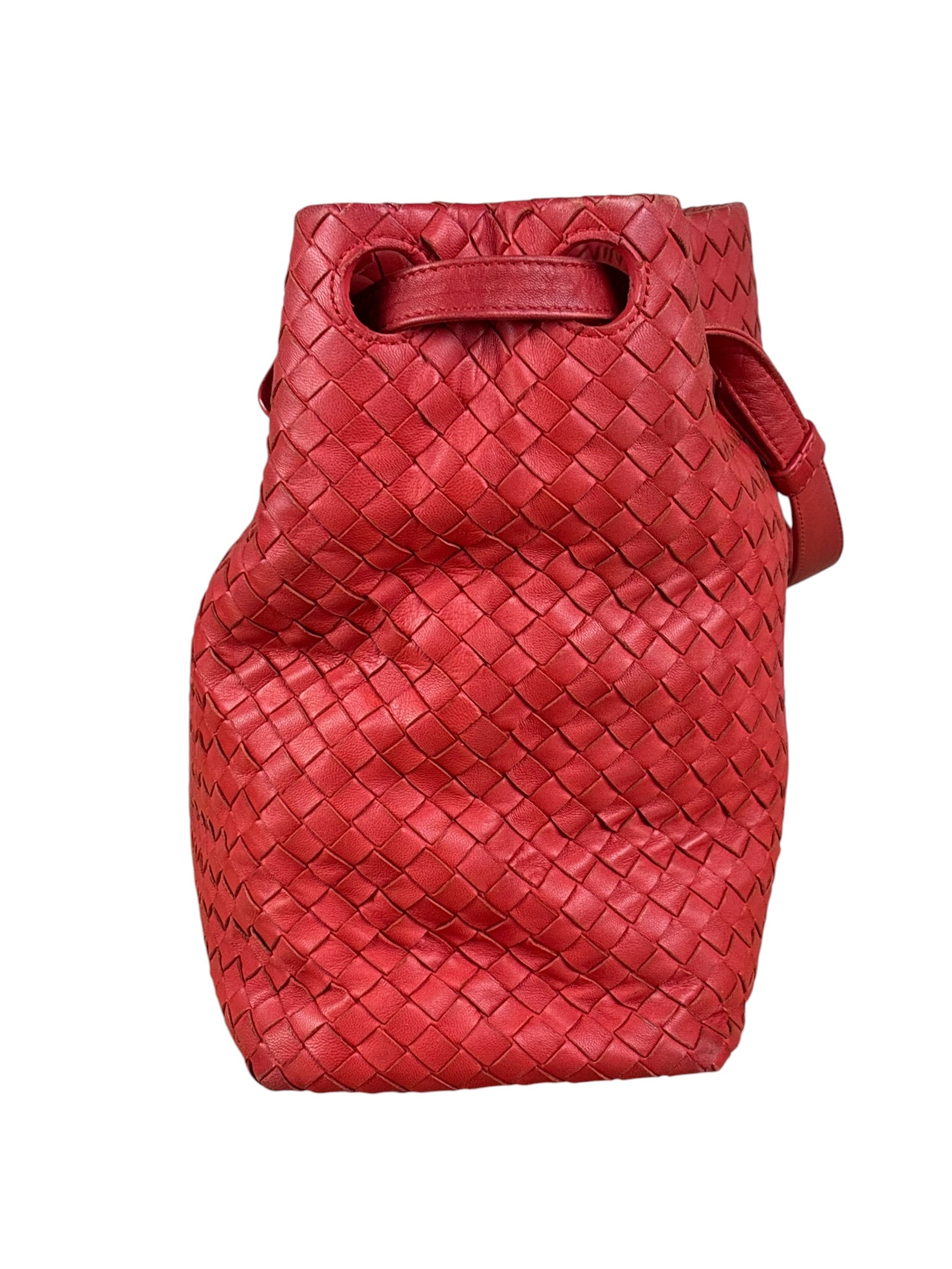 Bottega Veneta Red Leather Intrecciato Garda Woven Hobo Bag