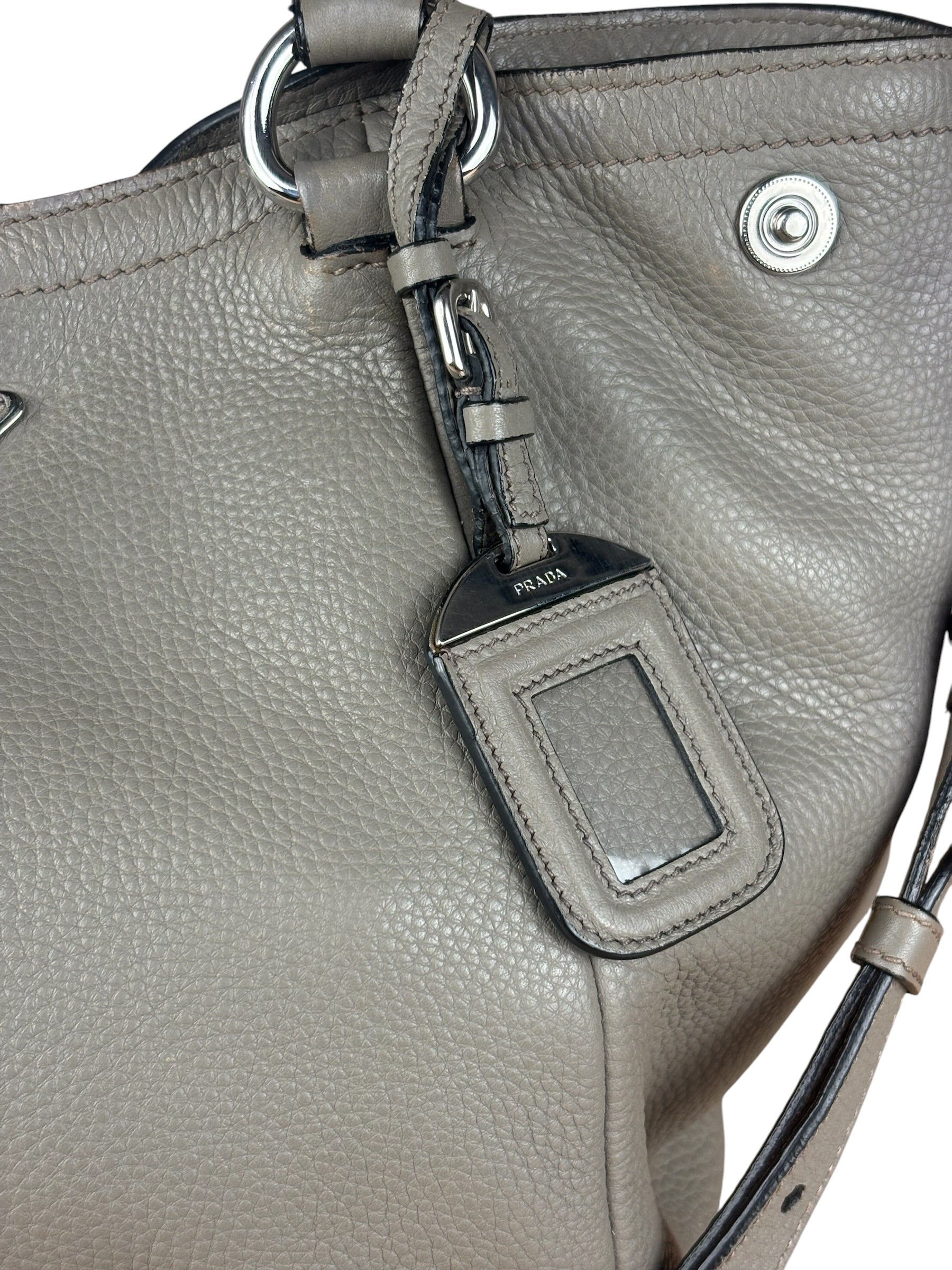 Prada Grey Vitello Daino Leather 2Way Handbag