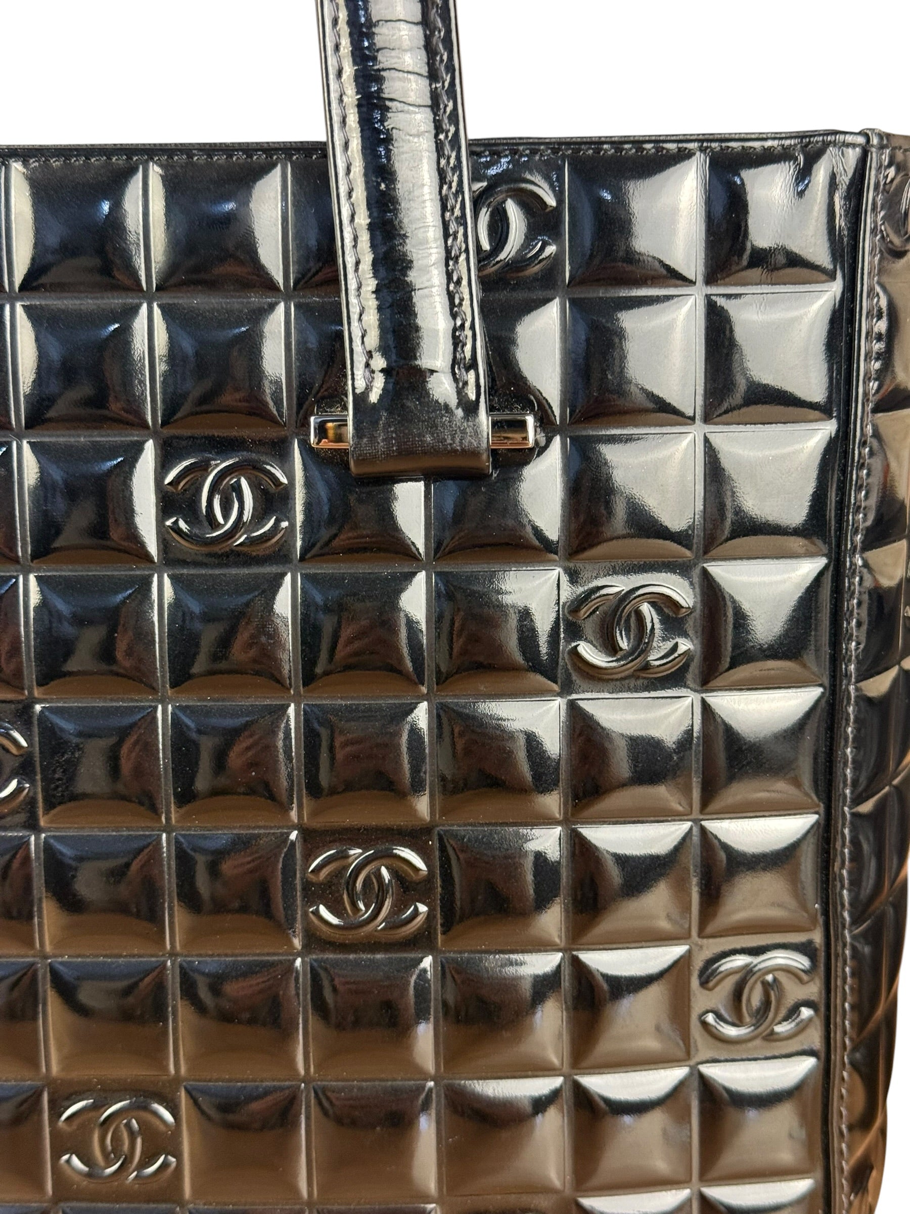 Chanel Black Patent Chocolate Bar Tote Bag 2002