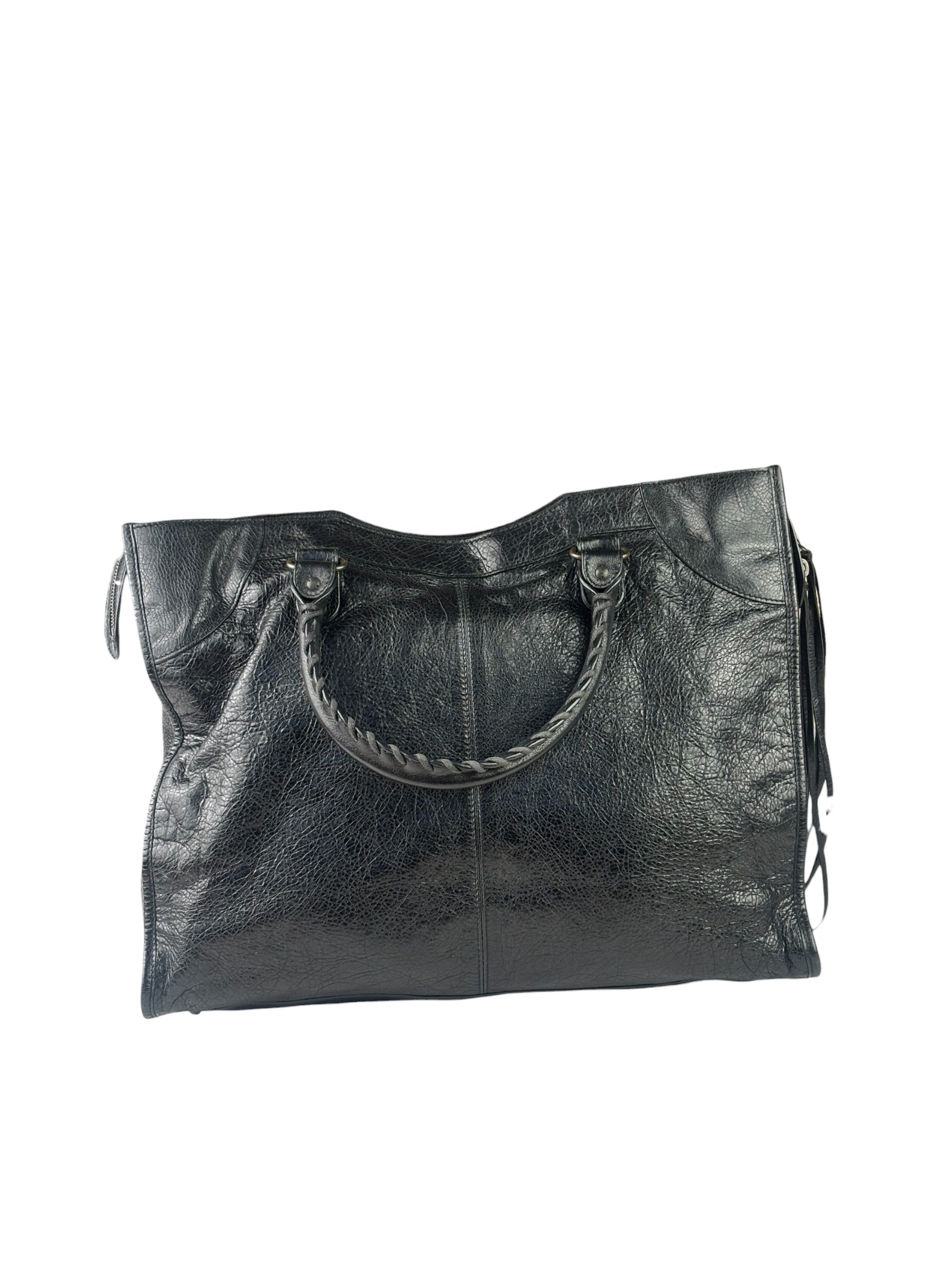 Balenciaga Black Lambskin Moto Work Two-Way Bag