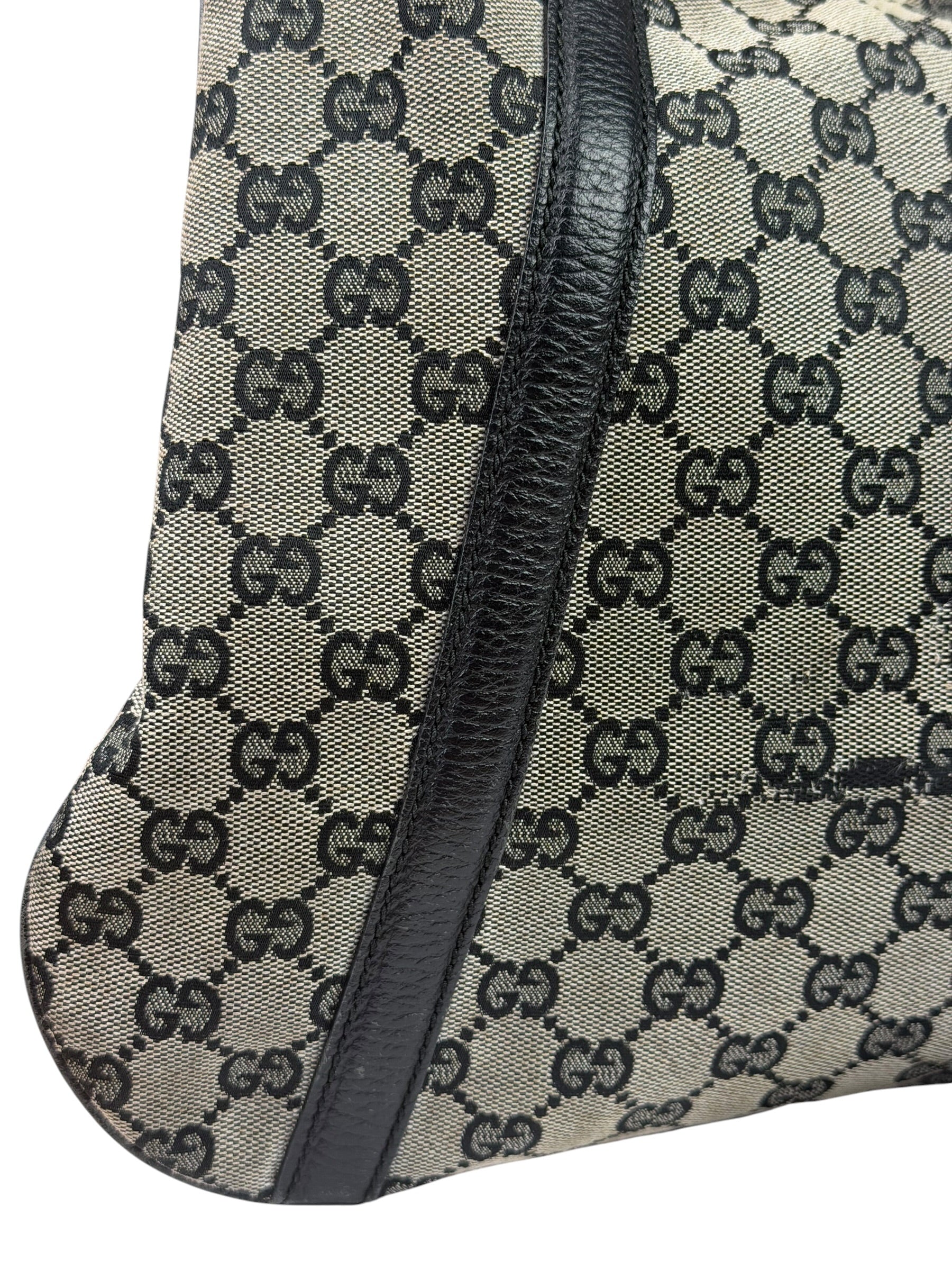 Gucci Black Leather Trim GG Supreme Hobo Bag