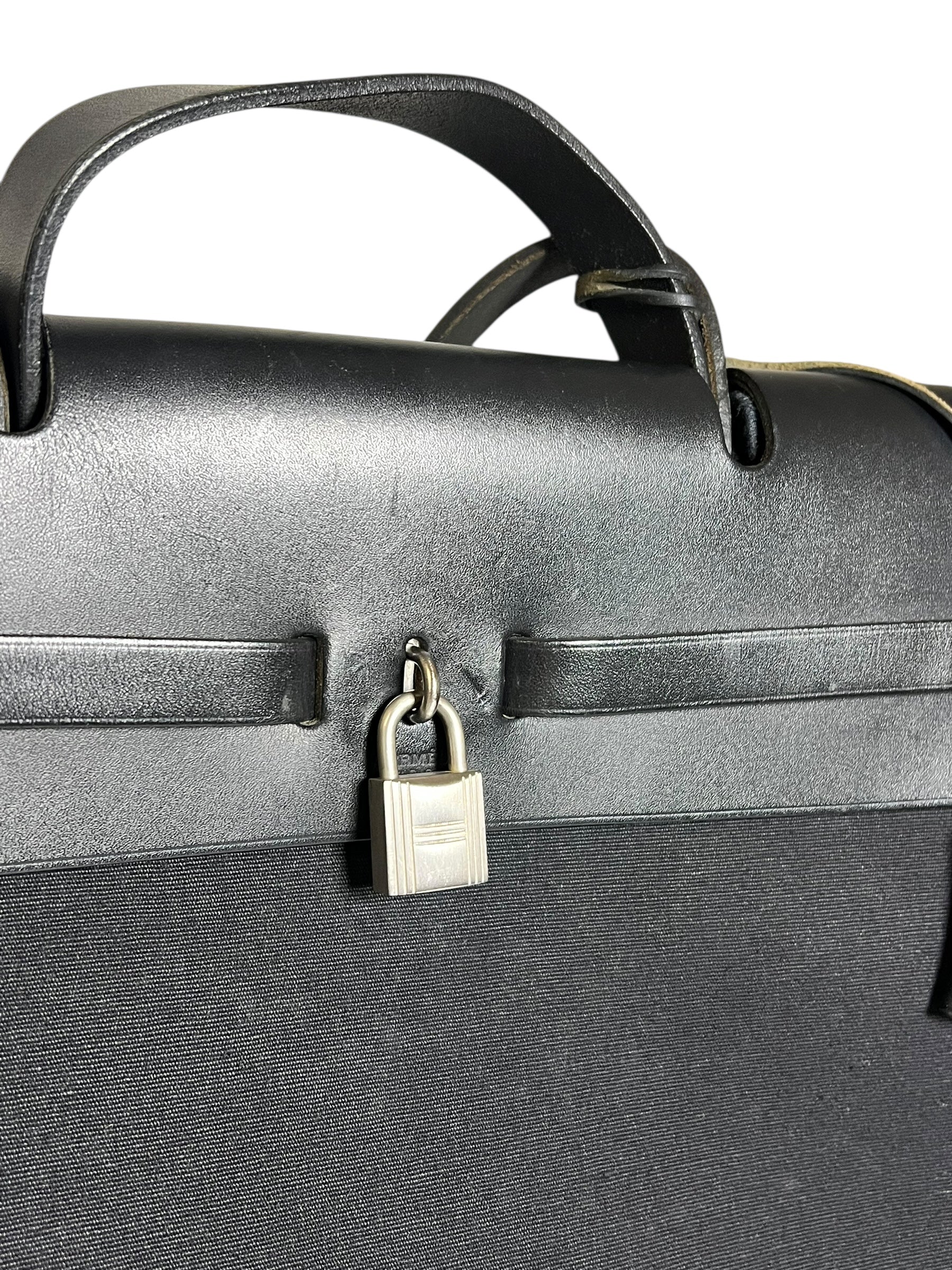 Hermes Black Toile Herbag 39 Handbag