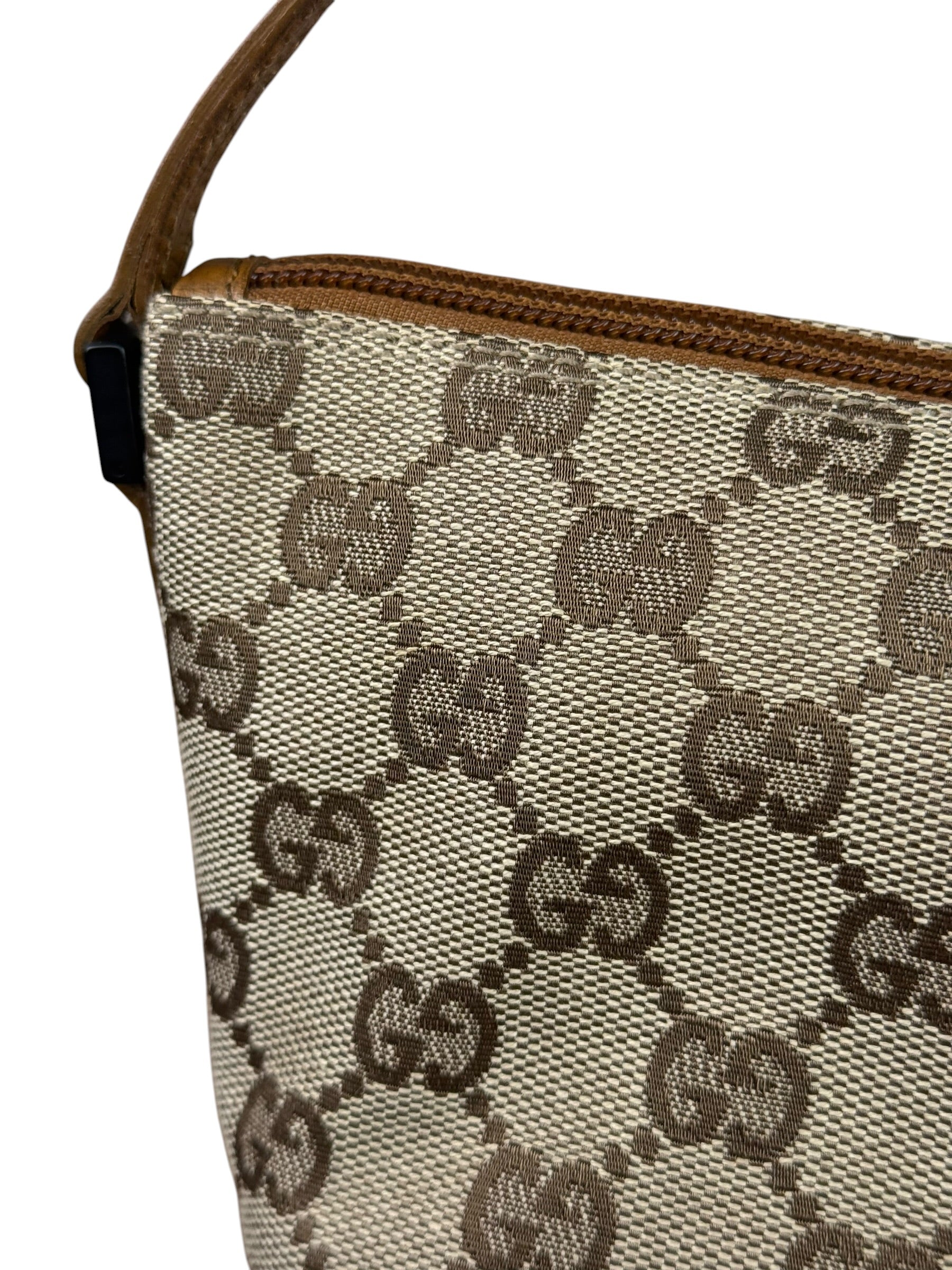 Gucci Brown Leather Trim GG Boat Pochette