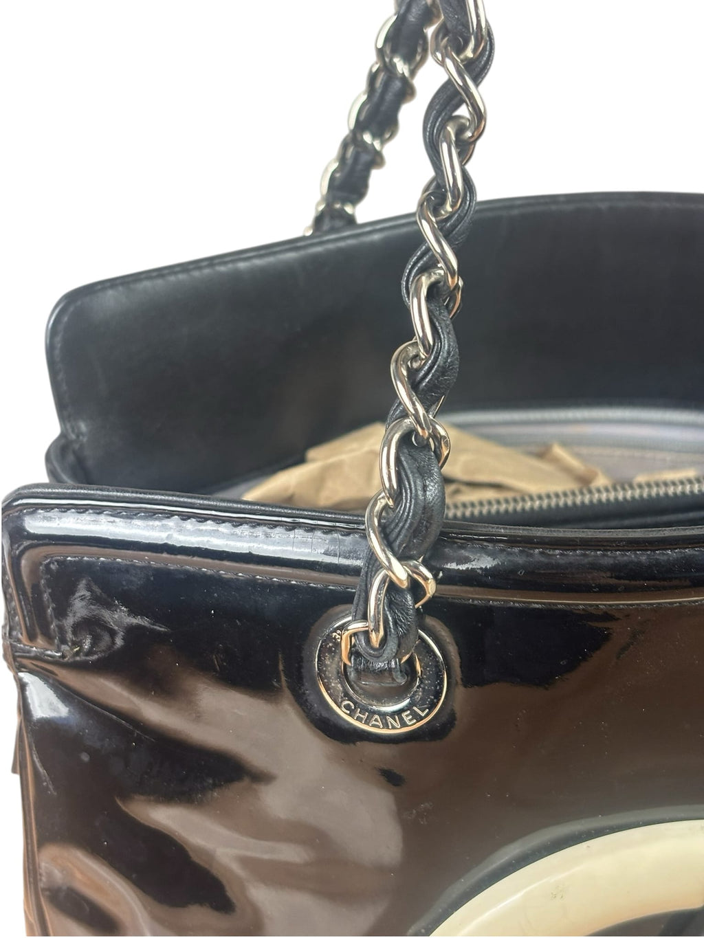Chanel Black Patent Leather CC Paris -Venice Lipstick Tote 2009
