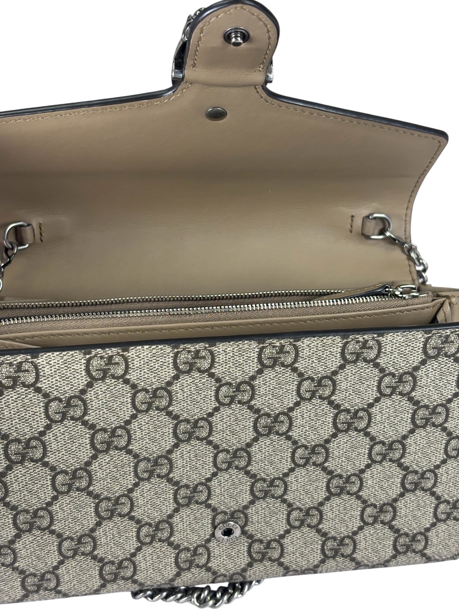 Gucci Beige Leather GG Dionysus Small Wallet On Chain