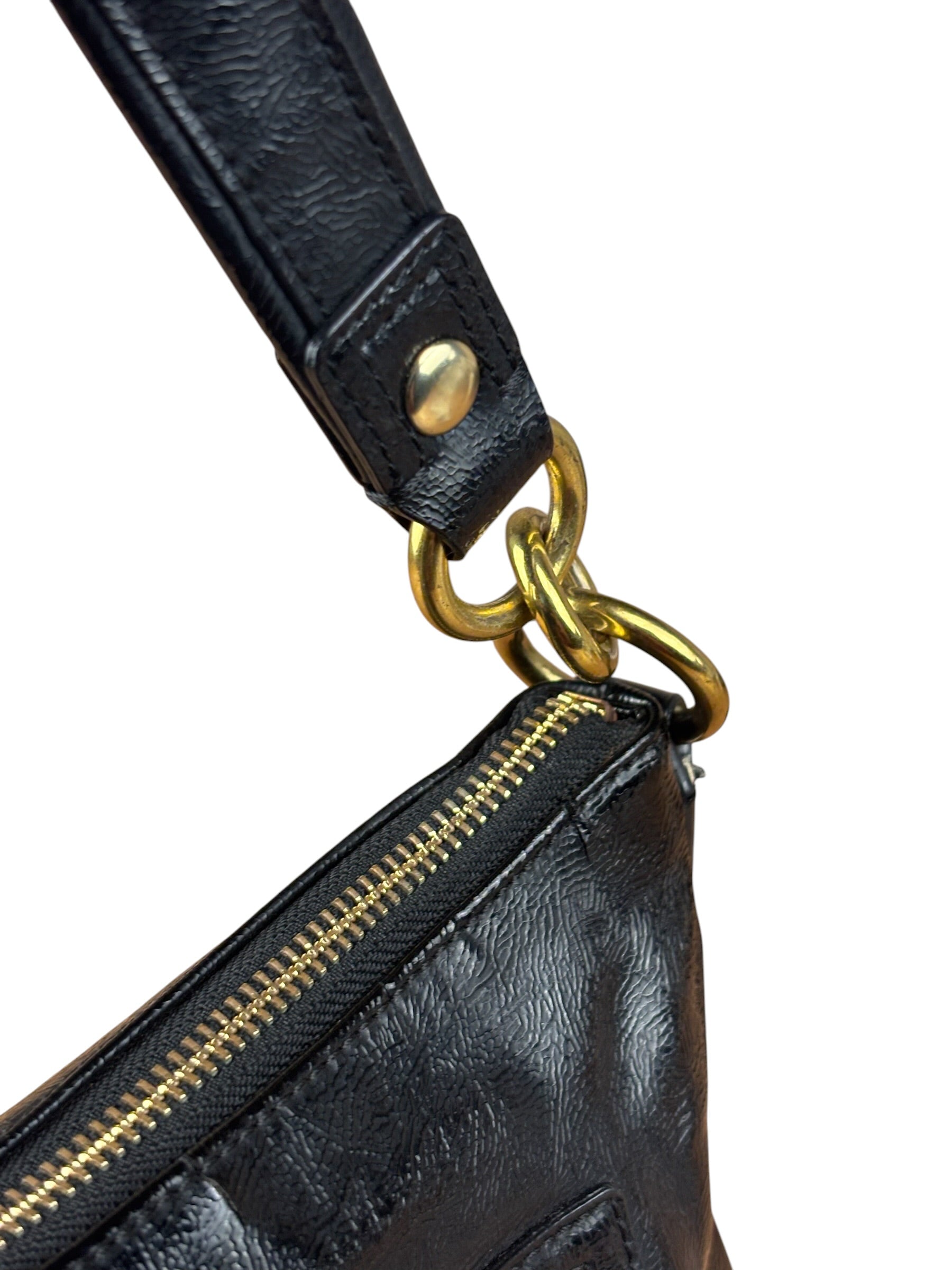 Coach Black Poppy Liquid Gloss Leather Storypatch Hobo Bag