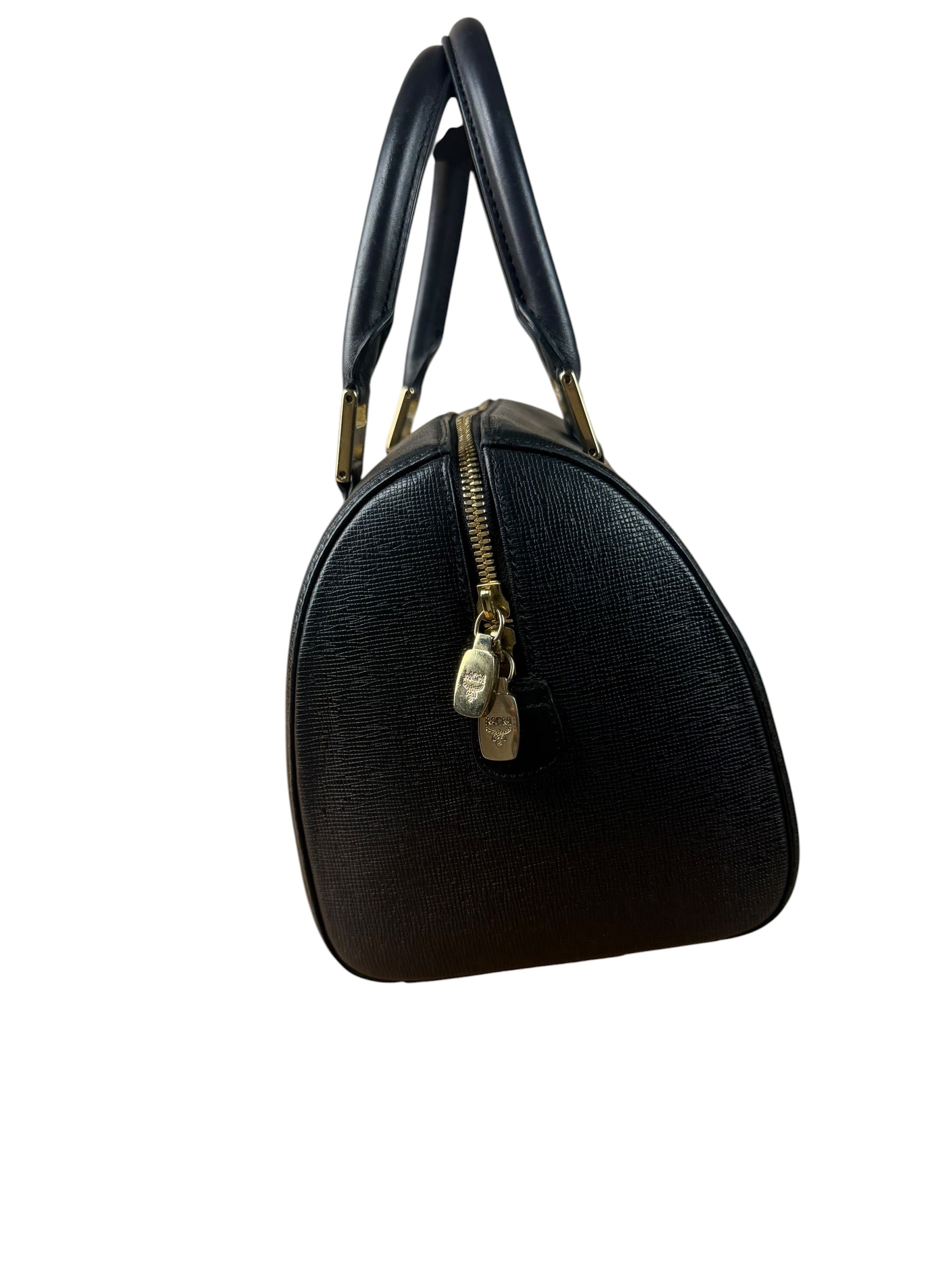 MCM Vintage Black Leather Boston Handbag