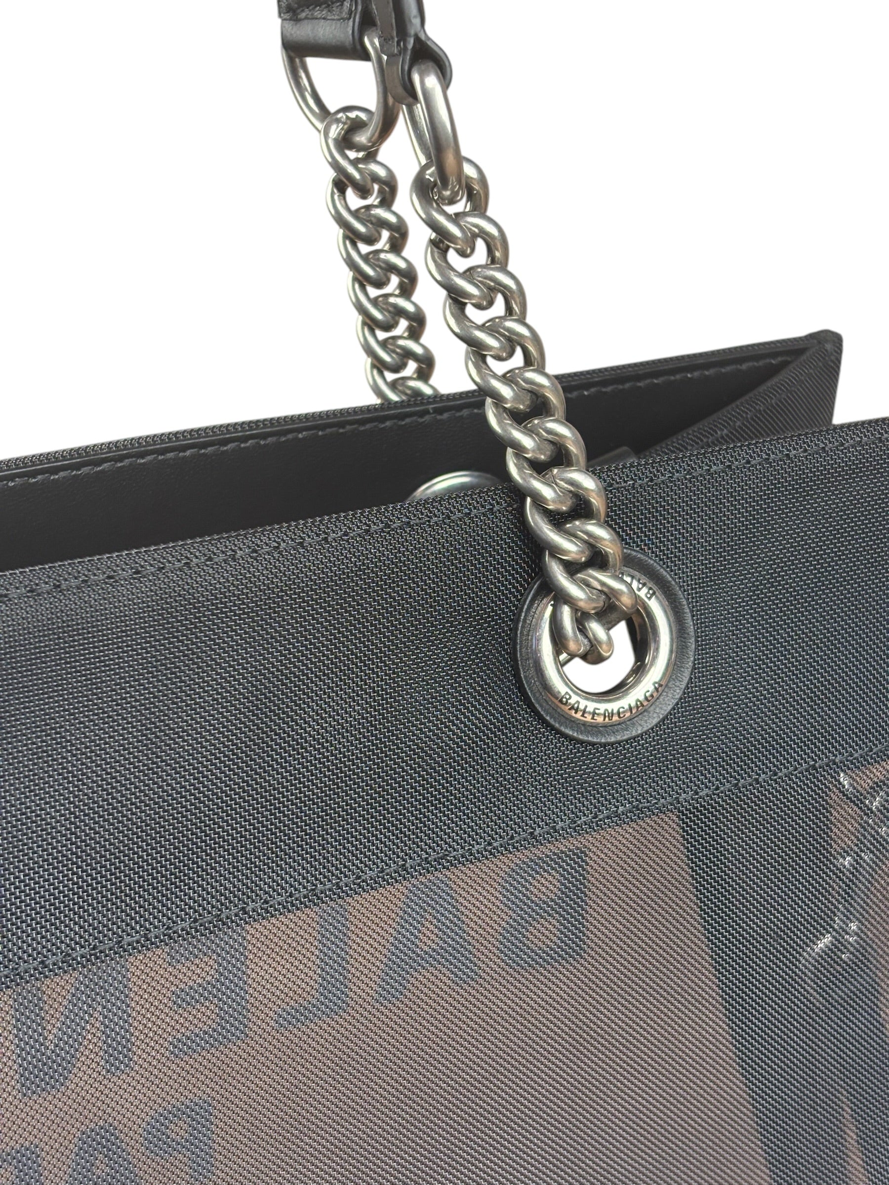 Balenciaga Black Leather Trim Mesh Duty Free Tote Bag