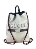 Gucci White/Black Leather Logo Drawstring Backpack