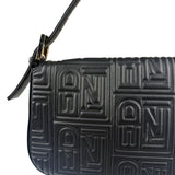 Fendi Black Leather 3D Logo Embossed Baguette