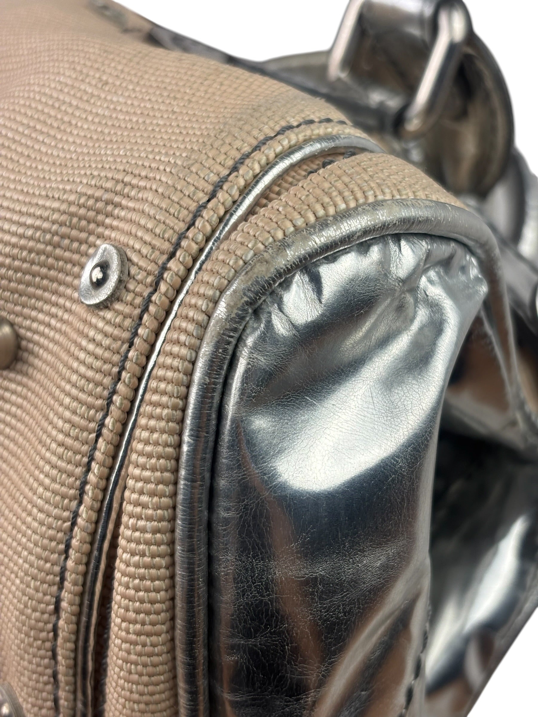 Chloe Beige/Silver Patent Leather Paddington Handbag