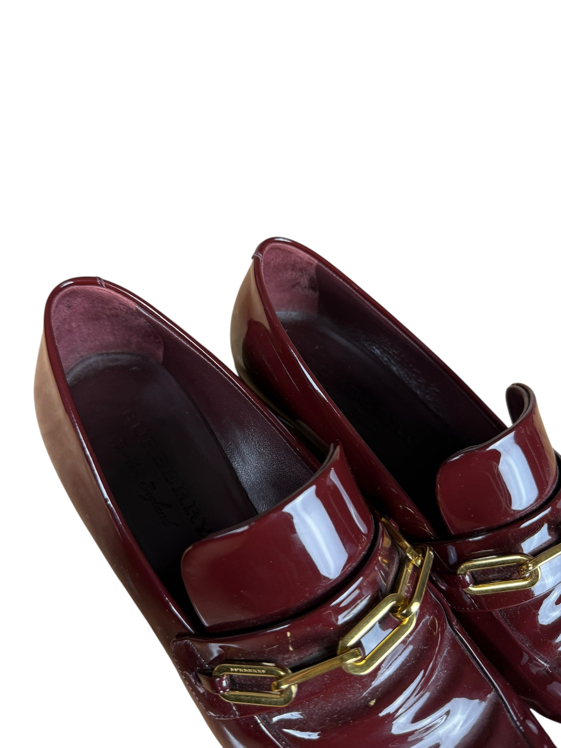 Burberry Burgundy Patent Leather Loafers