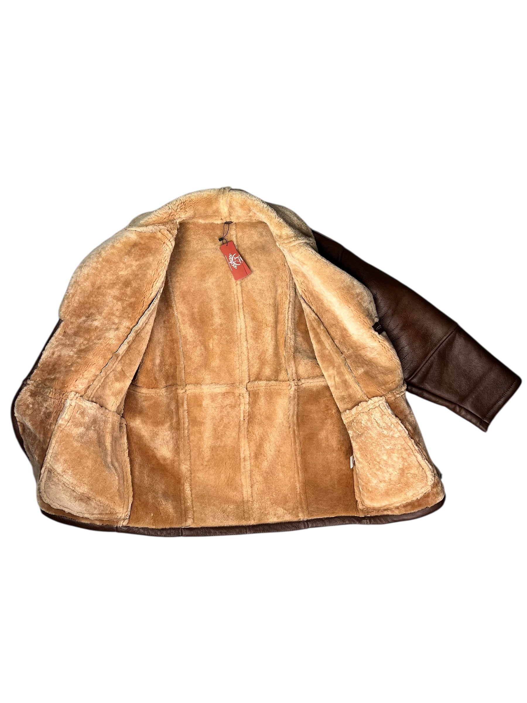 Vintage Leather Fur Lined Long Coat