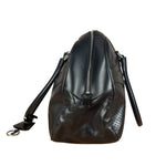 Prada Vintage Black Leather Vitello Drive Perforated Bowling Tote Bag